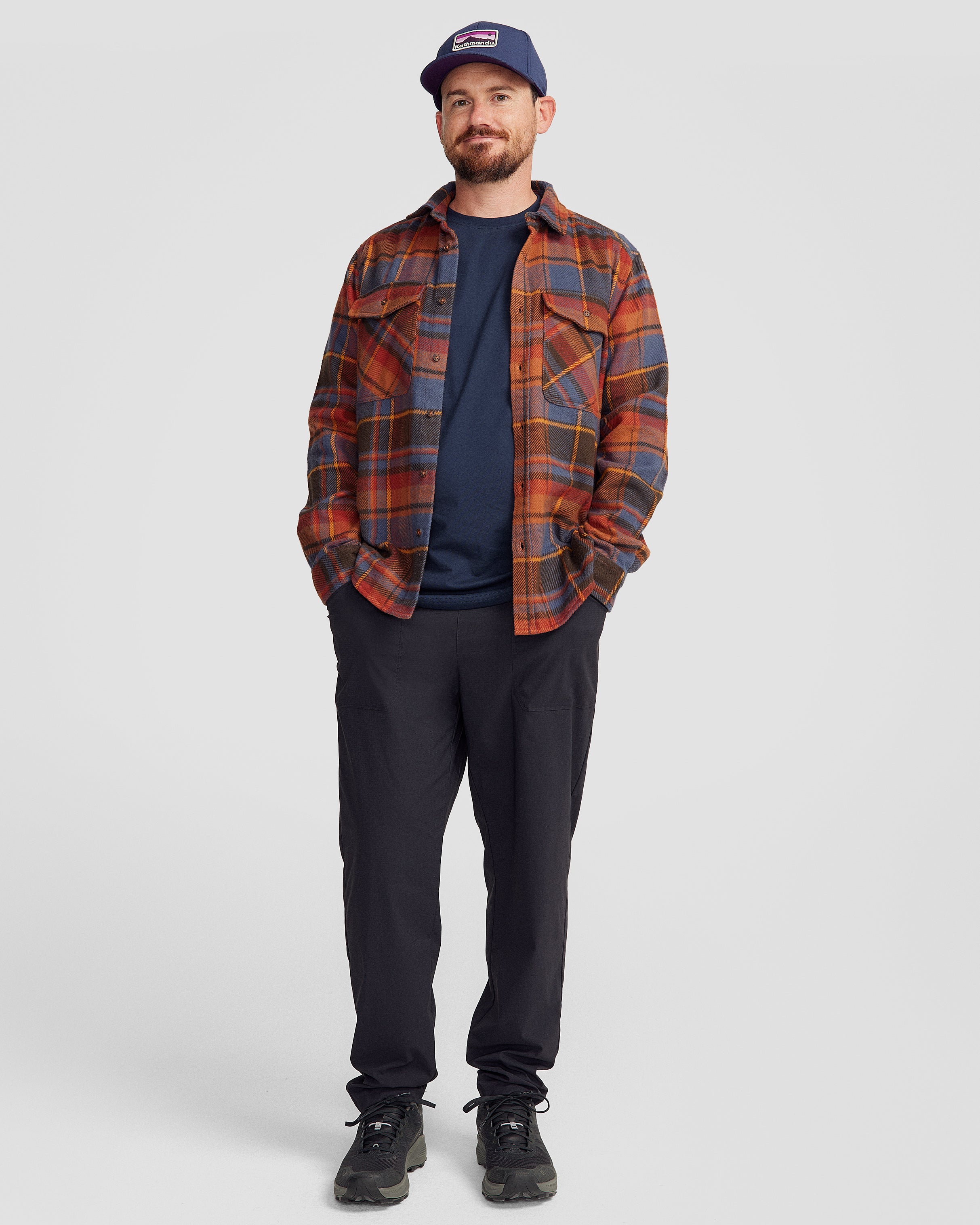 Men's Huntly Long Sleeve Plaid Shirt - Redwood Checkered Flannel for Outdoor Camping & Casual Wear