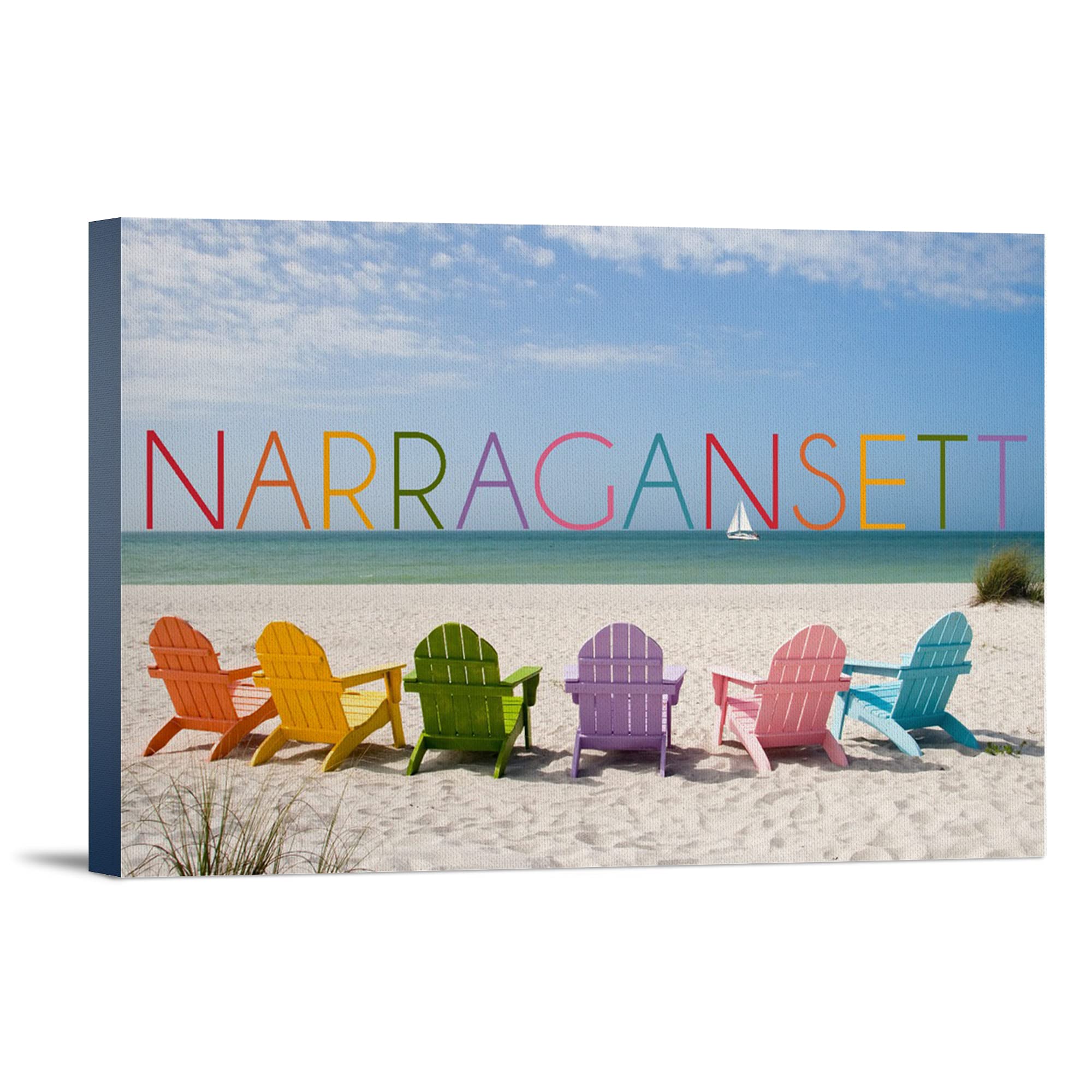 Lantern Press Narragansett Rhode Island Colorful Beach Chairs Wall Art - 16x24 Wrapped Canvas Print for Coastal Home Decor, Living Room & Bedroom Wall Decorations - Perfect Beach House, Vacation Home & Seaside Interior Design