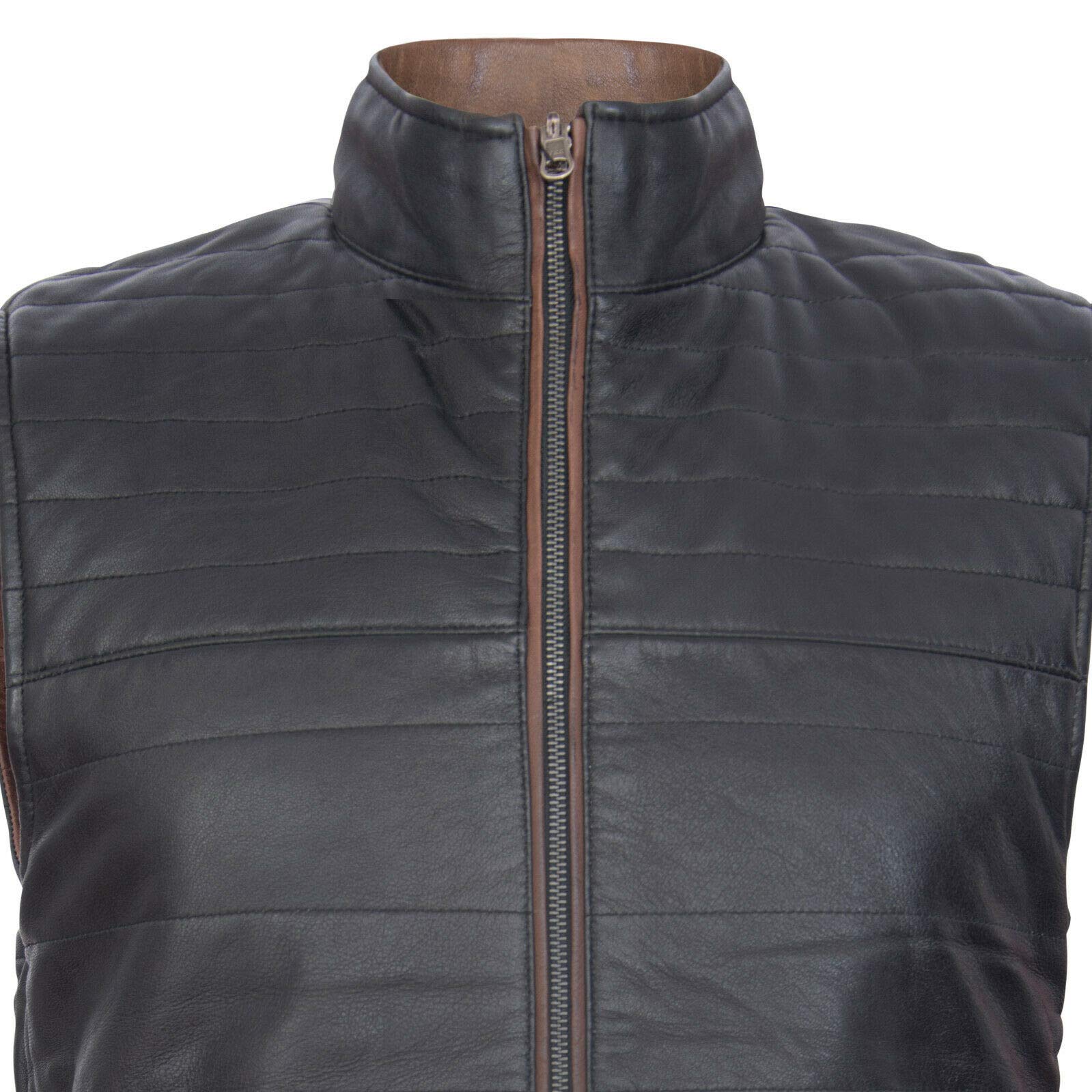 Men's Reversible Leather Puffer Vest - Black/Brown Quilted Waistcoat Gilet for Winter Warmth | Outdoor Activities & Casual Wear