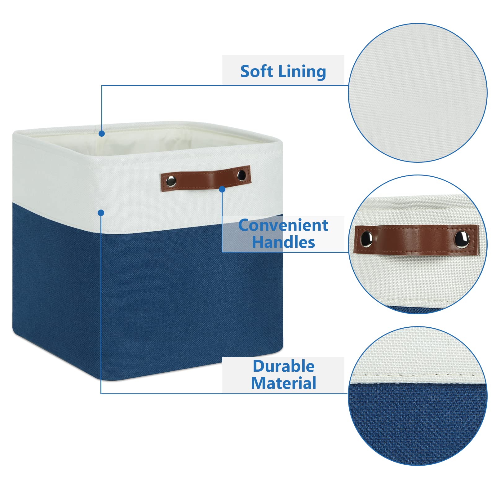 Temary 4-Pack Fabric Storage Cubes 11x11 Inch - Blue & White Organizing Bins with Handles for Home, Closet, Office, Nursery | Perfect for Shelves, Toy Storage, and Gift Baskets