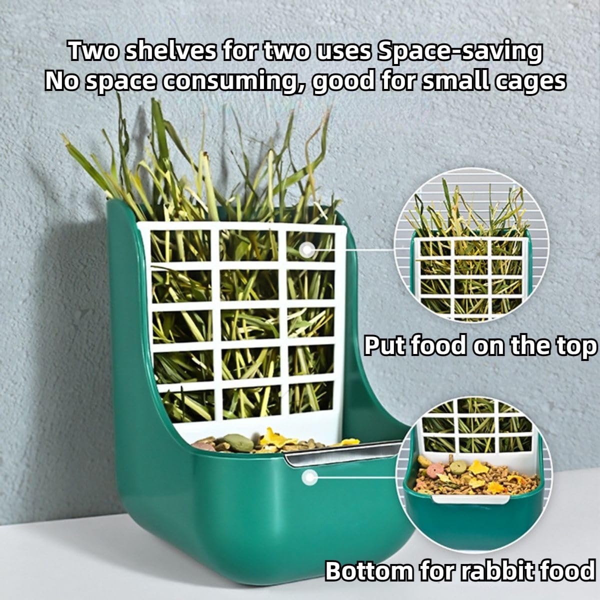 2 in 1 Dual Purpose Hay and Food Feeder for Guinea Pigs, Rabbits & Chinchillas - Indoor Small Pet Feeding Bowl for Grass, Pellets & Treats (Yellow) - Perfect for Cage, Hutch or Playpen Use