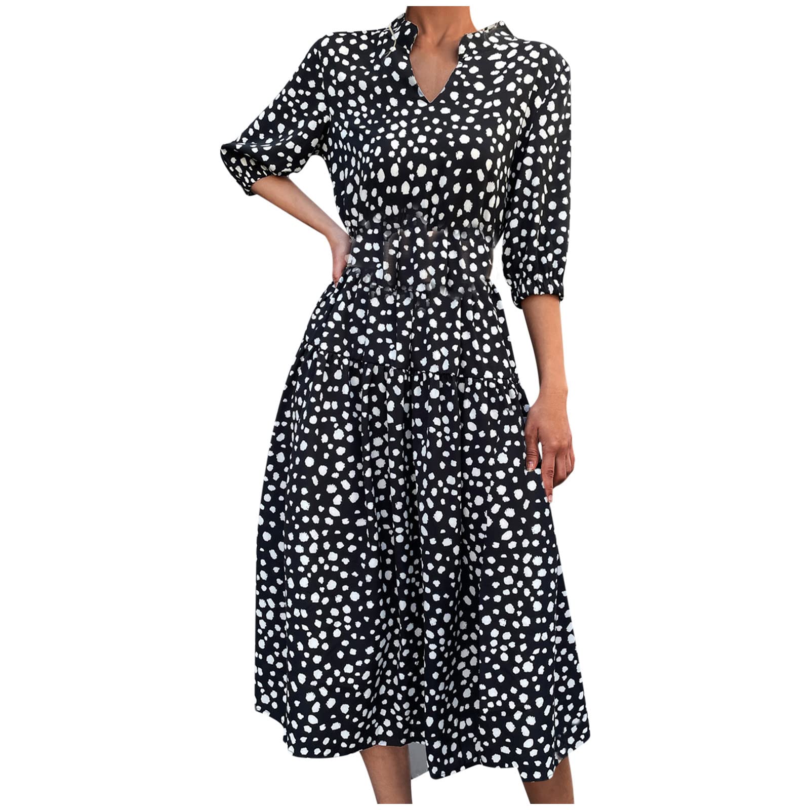 Boho Flowy Mini Dress for Women - Knee-Length Round Neck Black Dress | Perfect for Summer Outfits, Beach Vacations, and Casual Wear