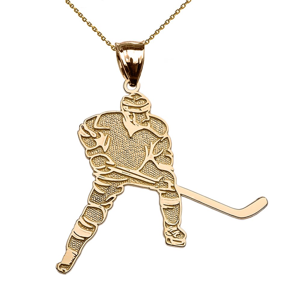 10k Yellow Gold Hockey Player Pendant Necklace for Men - Sports Jewelry Gift for Hockey Fans & Players - Perfect for Games, Gifts & Everyday Wear