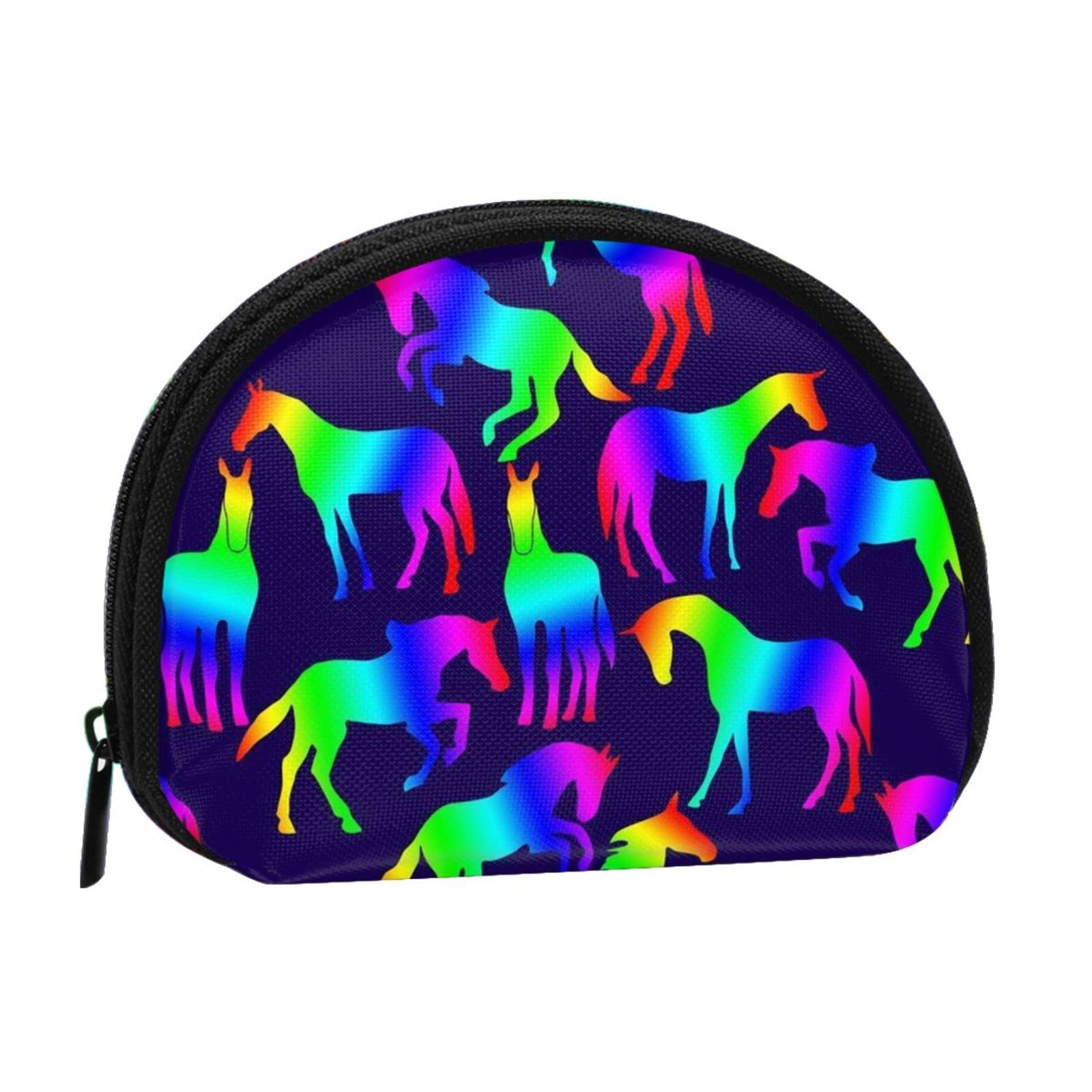 Fashion Small Zipper Coin Purse Wallet for Cash, Keys & Cards - Large Capacity RFID Blocking Pouch for Women & Men - Perfect for Travel, Shopping & Everyday Use (Rainbow Horses Design)