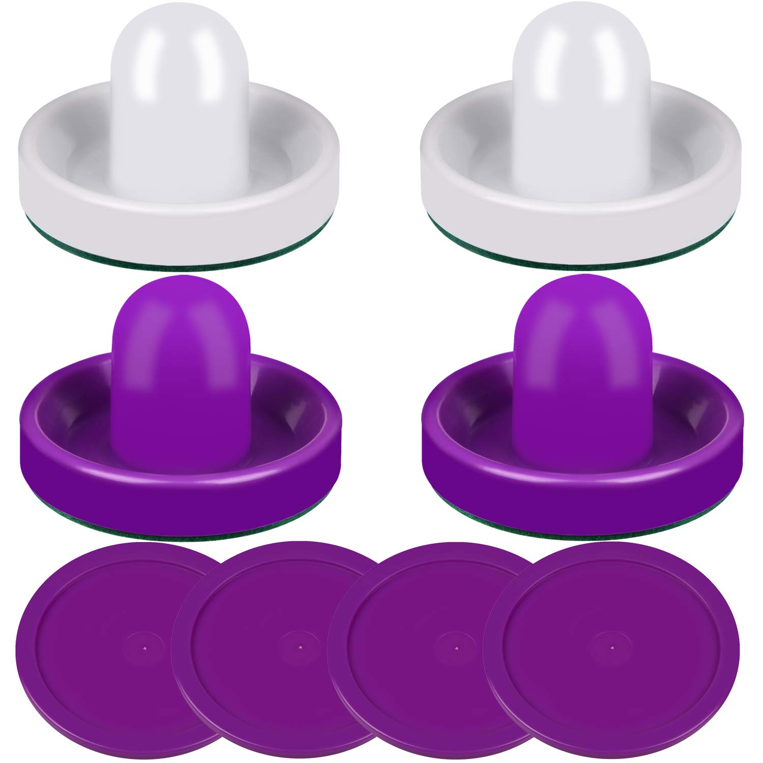 4 Air Hockey Strikers & 4 Red Pucks Set - Replacement Paddles and Goal Handles for Game Tables - Perfect for Home Arcade, Game Room & Family Fun Nights