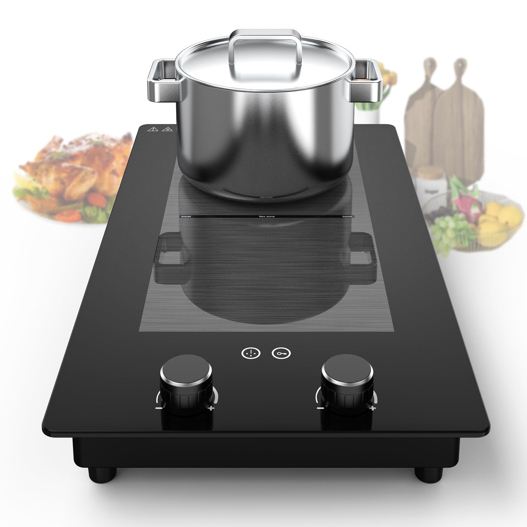 VBGK 12 Inch 3000W Double Induction Cooktop - 2 Burner Electric Stove with Rotary & Touch Controls, 9 Power Levels, Child Lock & Timer - Perfect for Home Kitchen, RV Cooking & Small Spaces (110V)