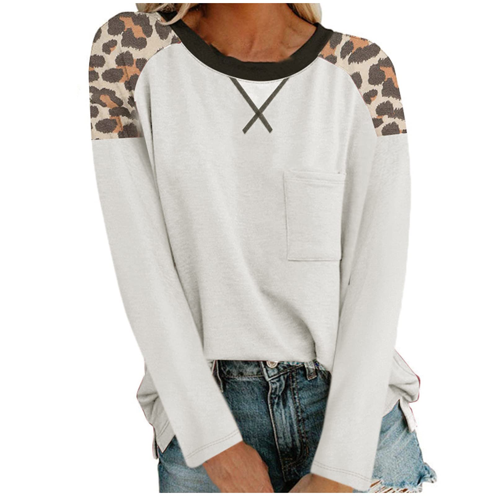 Women's Casual Loose Pullover Blouse - Leopard Print Raglan Long Sleeve Round Neck T-Shirt Sweatshirt | Perfect for Everyday Wear, Office Outfits & Weekend Relaxation