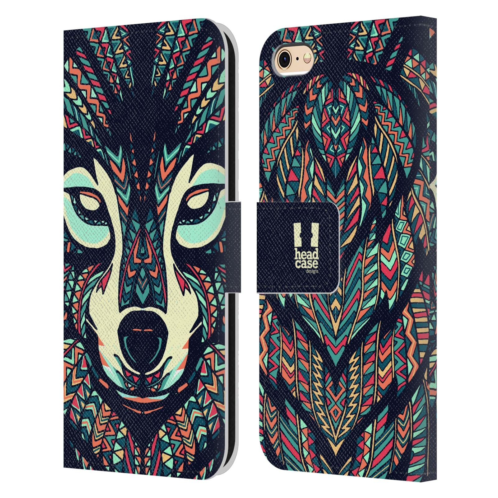 Head Case Designs Wolf Aztec Animal Faces Leather Book Wallet Case Cover for Apple iPhone 6/6s - Stylish Protection for Everyday Use and Travel