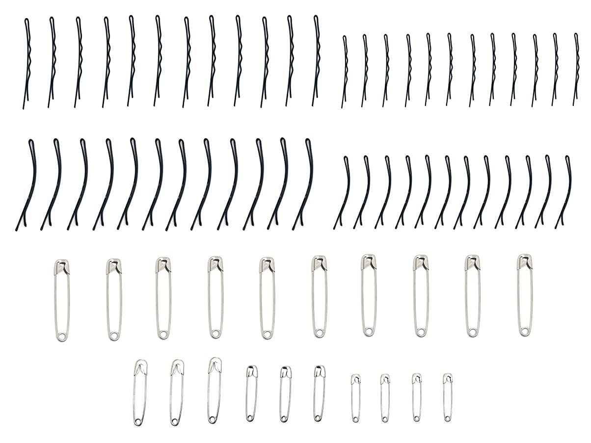 24 Bob Pins + 24 Side Pins + 10 Large Safety Pins + 10 Mixed Size Safety Pins - Hair Clips for Bun, Updo & Braid Hairstyles - Perfect for Salon, Wedding & Everyday Hair Styling