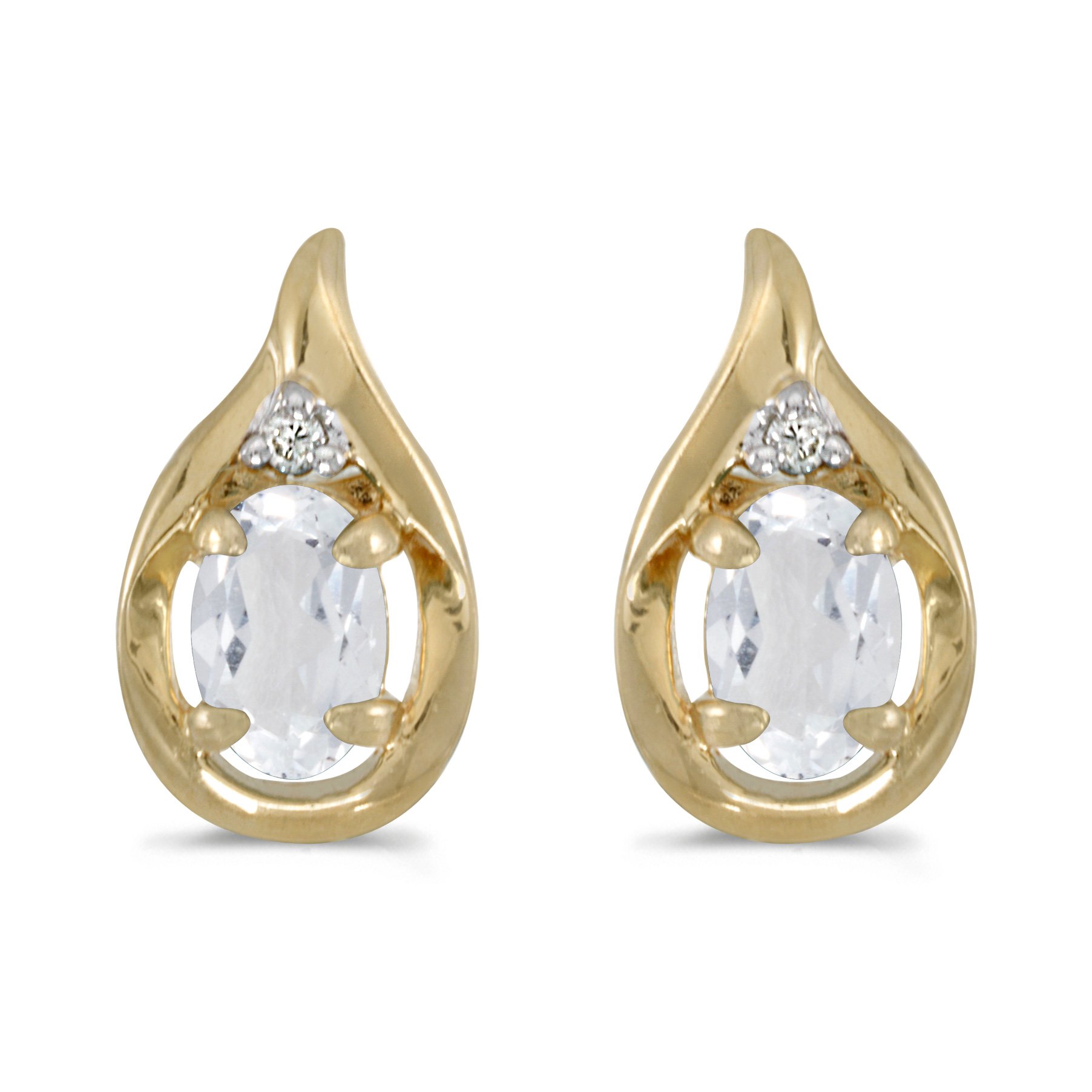 14K Yellow Gold Oval White Topaz and Diamond Stud Earrings for Women - Elegant Gift for Anniversary, Birthday & Special Occasions