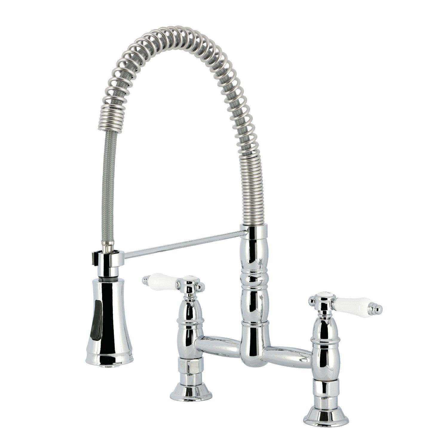 Bel Air GS1271BPL Double Handle 2 Hole Deck Mount Pre Rinse Bridge Kitchen Faucet in Polished Chrome - Perfect for Commercial Kitchens, Restaurants, and Heavy-Duty Home Use