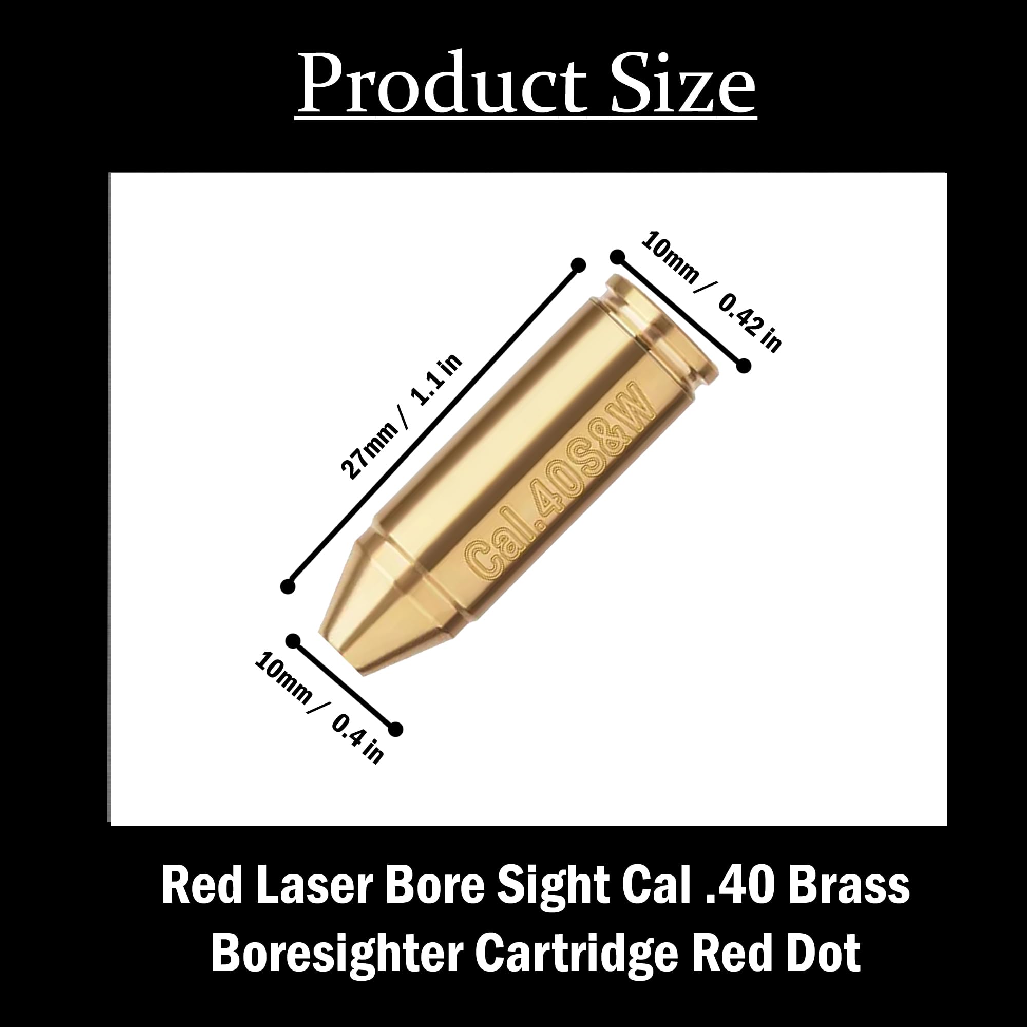 Gothic Tactical Red Laser Bore Sight Cal .40 Brass Boresighter Cartridge for Smith & Wesson - Perfect for Handgun & Rifle Zeroing at Range or Home Practice