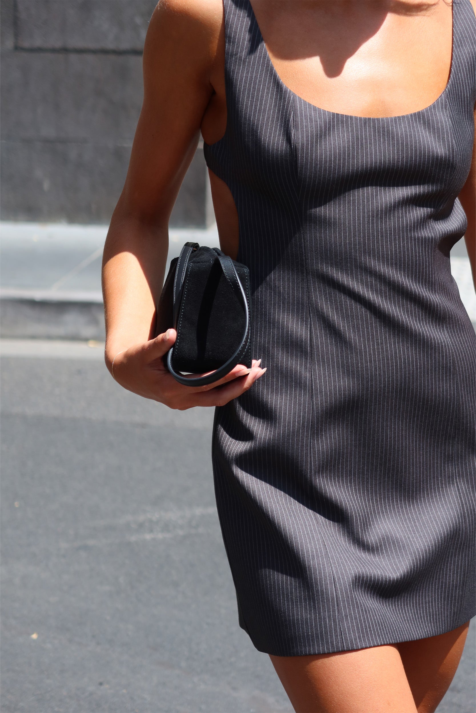 Kristen Grey Pinstripe Dress for Women - Elegant Office & Party Wear - Perfect for Work, Cocktail Events & Special Occasions