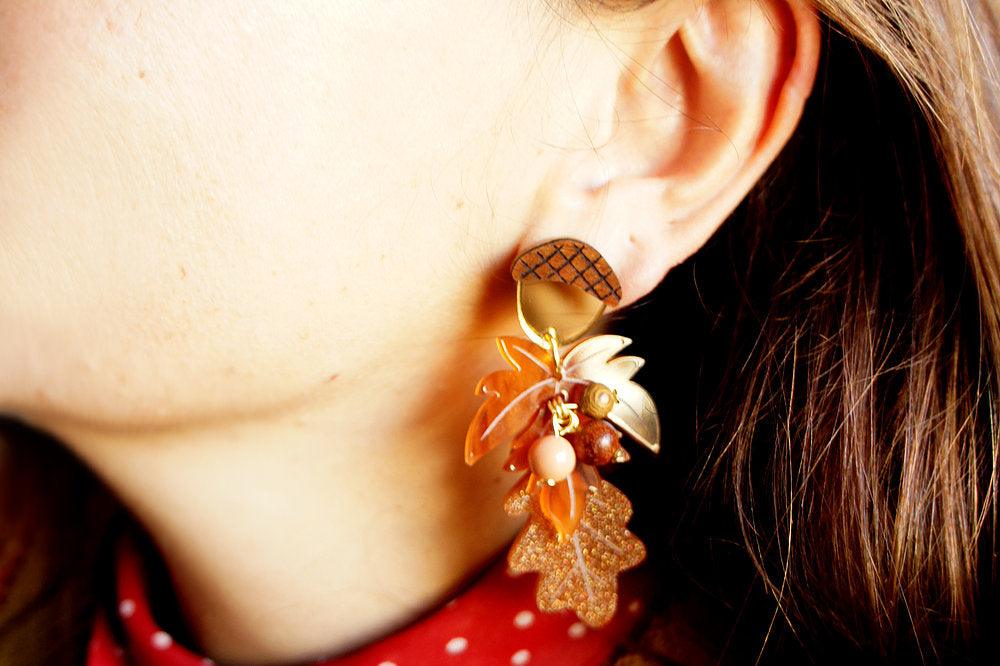 Laliblue Women's Autumn Leaf Earrings - Gold & Silver Dangle Earrings for Fall Fashion, Boho Style Jewelry - Perfect for Thanksgiving, Halloween, and Holiday Parties