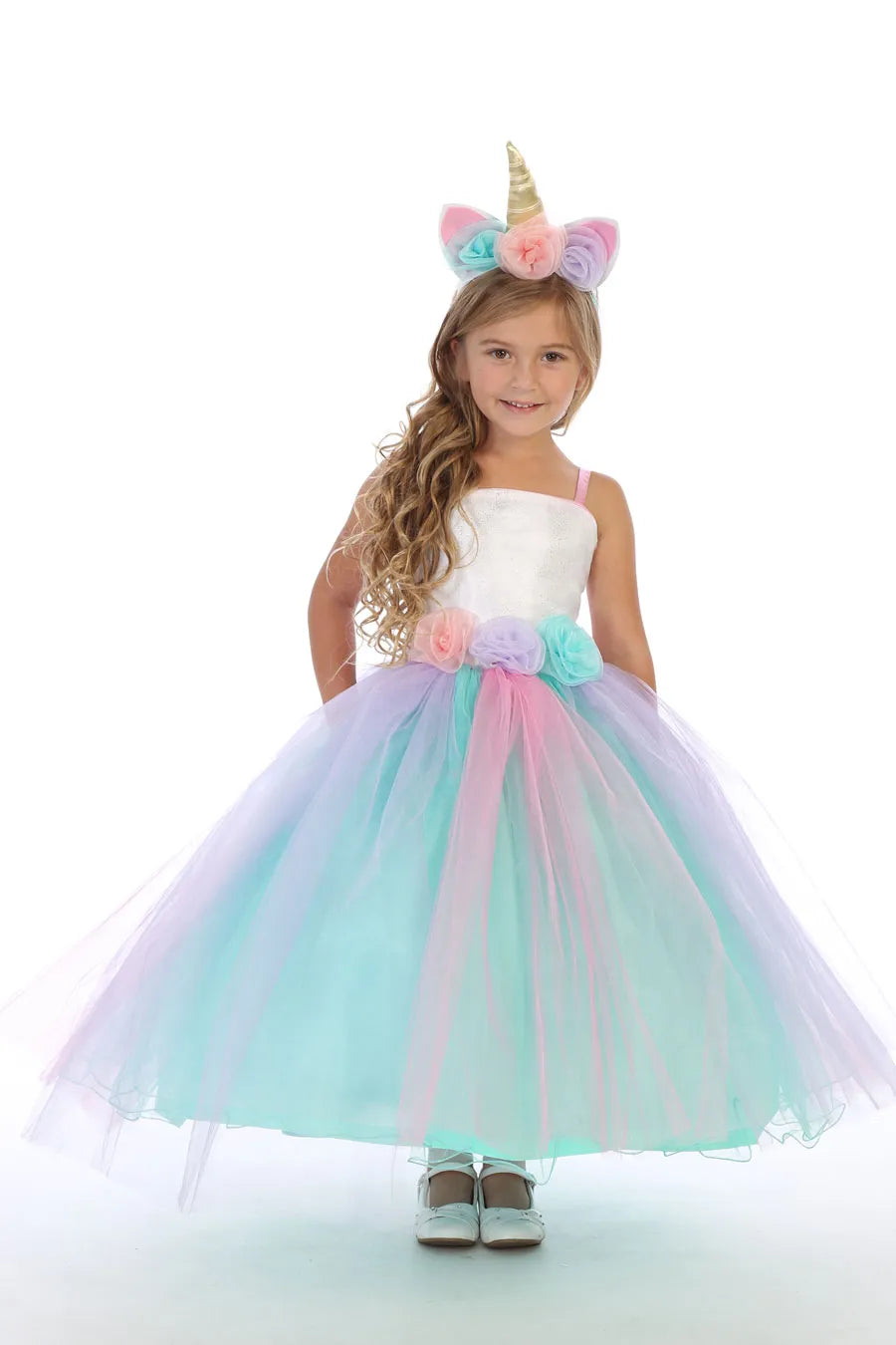 Rainbow Unicorn Princess Dress for Girls - Sparkly Costume for Birthday Party, Halloween & Dress Up Play | Size 1449