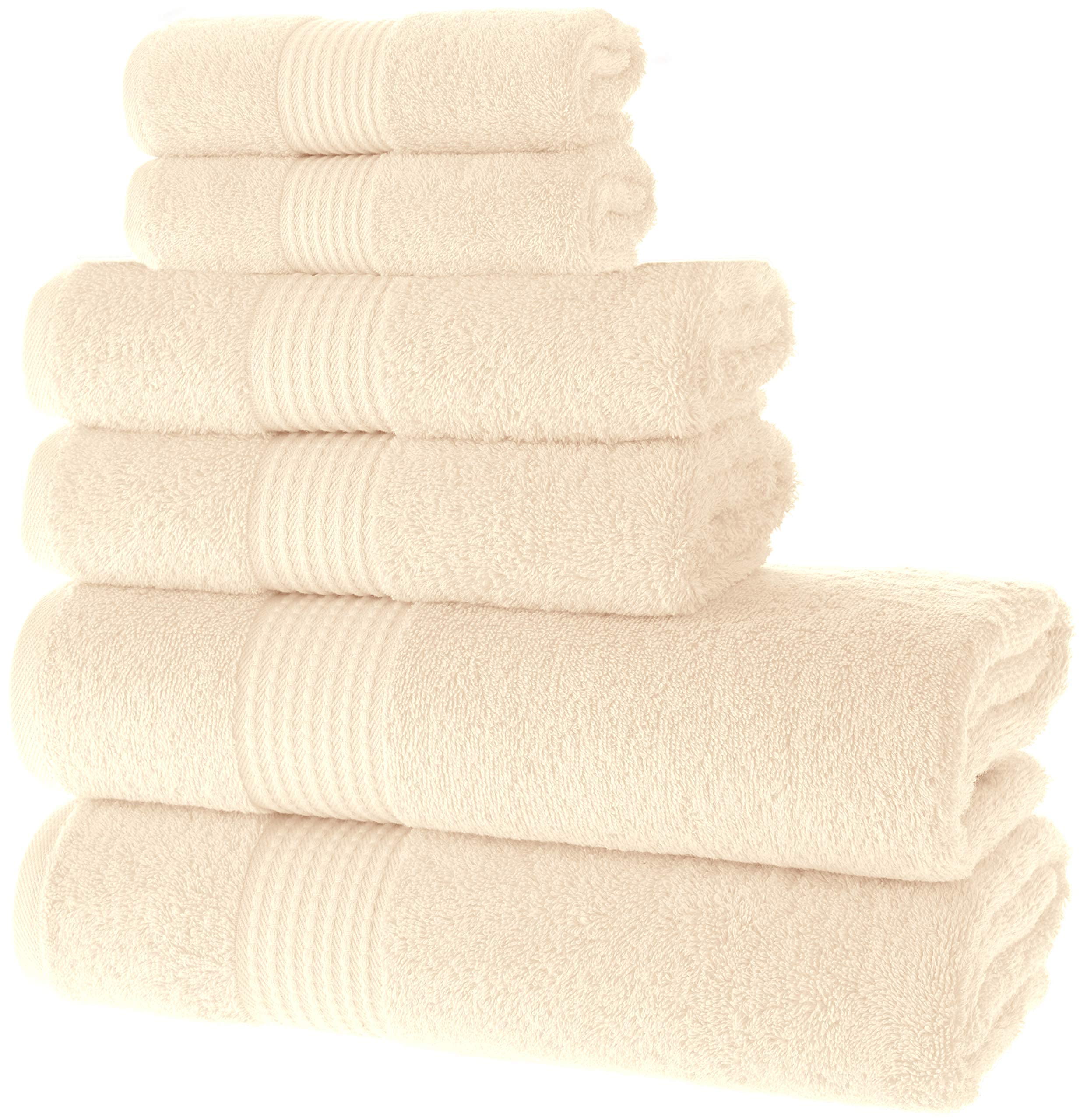 MAURA 6-Piece Bath Towel Set - 2 Bath Towels, 2 Hand Towels & 2 Washcloths with Hanging Loops | Ultra Soft, Highly Absorbent & Durable Cotton Bathroom Towels | Perfect for Spa, Guest Bathroom & Luxury Home Use (Cream)