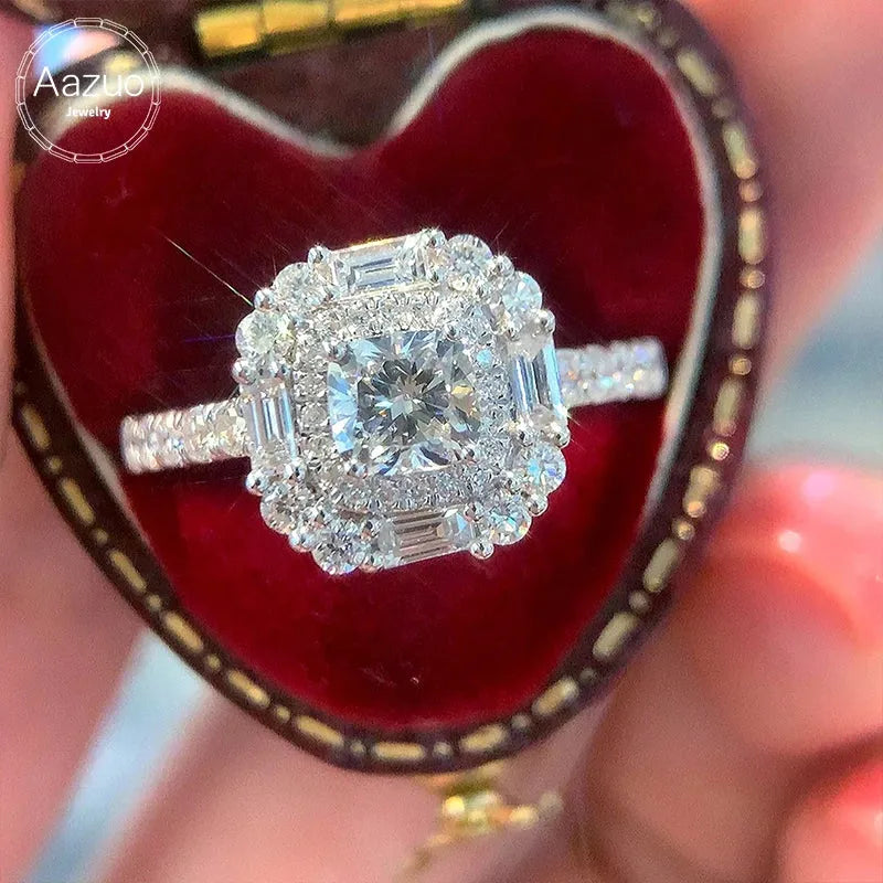 18K Solid Gold Square Engagement Ring with 1.20ct White Diamonds - Luxury Trendy Jewelry for Senior Parties, Anniversaries & Special Occasions