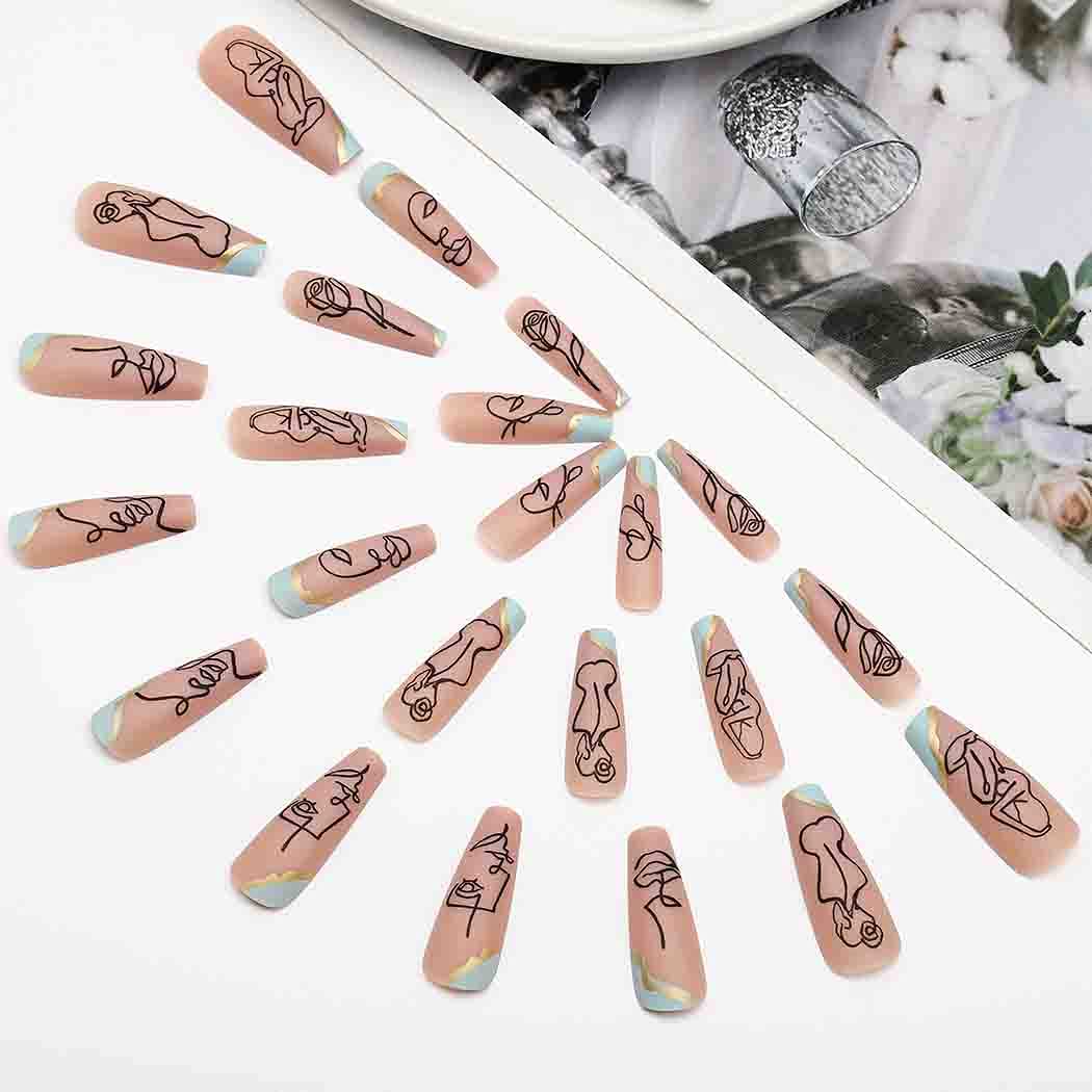 24pcs Coffin Extra Long Press on Nails - Glossy Acrylic Fake Nails with Elegant Designs for Women & Girls | Halloween Ballerina False Nails | Perfect for Parties, Cosplay & Special Occasions
