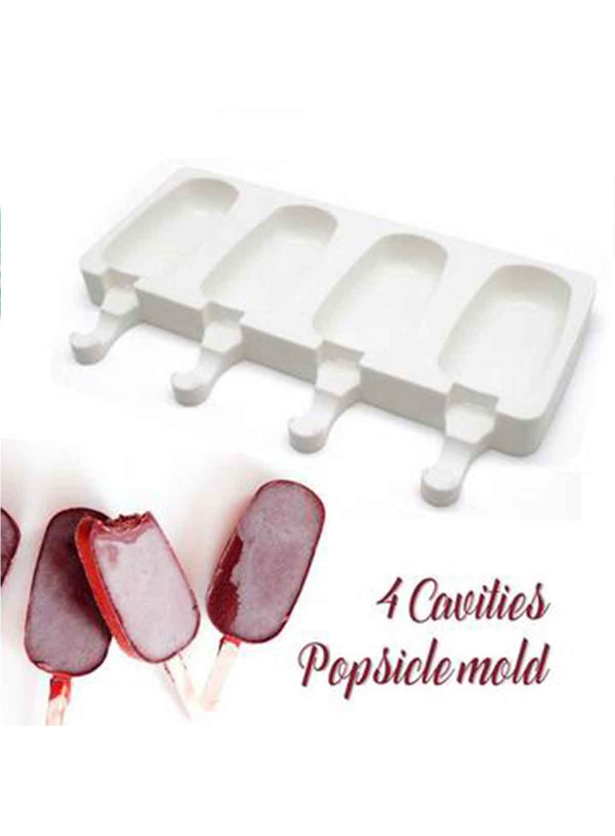 Premium 4-Cavity Silicone Cake Pop Mold - Classic White Popsicle & Ice Cream Bar Molds for Baking | Perfect for Birthday Parties, Baby Showers & Holiday Desserts