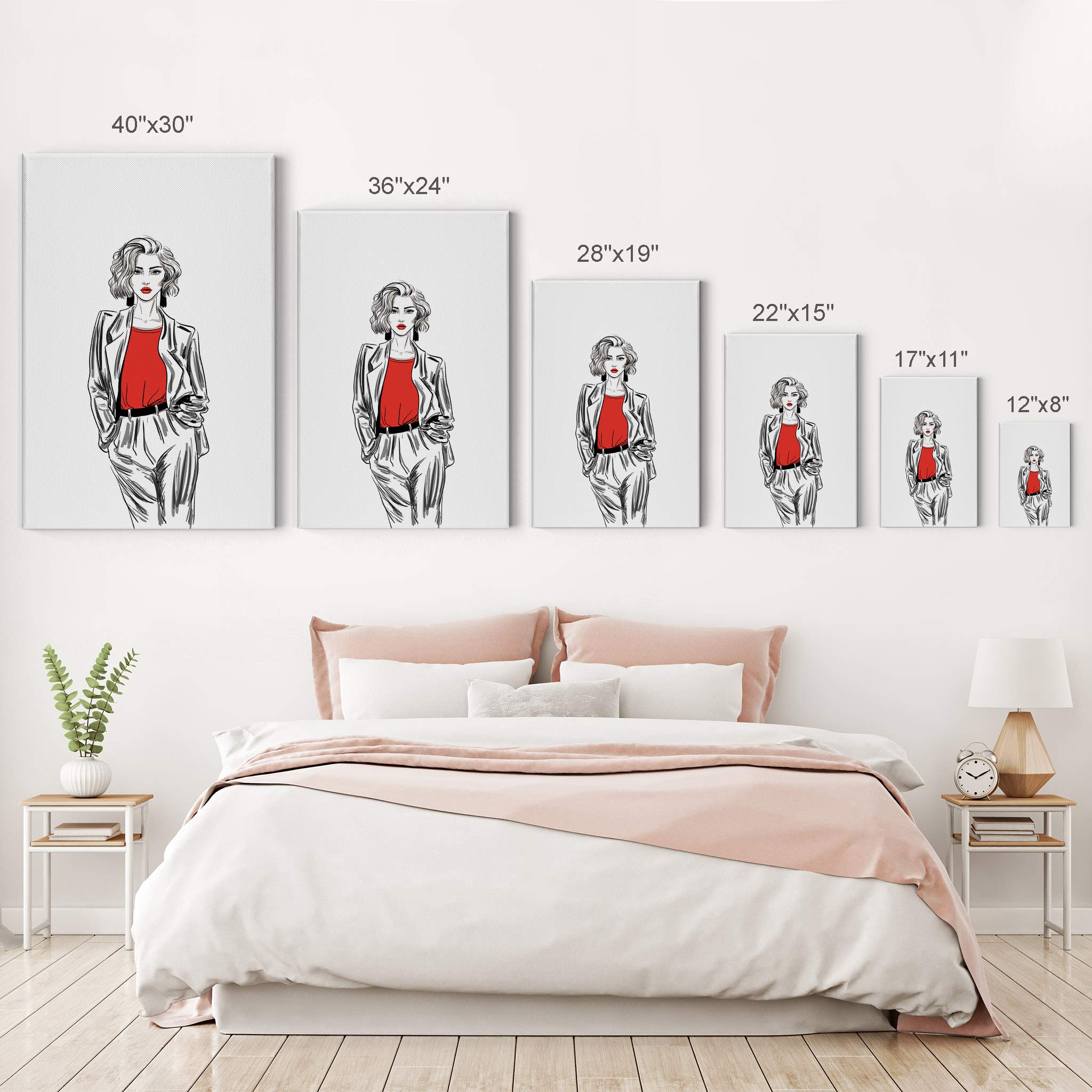 Modern Red Lips Sketch Canvas Print - Glam Fashion Wall Art for Women, Office, Bathroom, Teen Girls Room & Dorm Decor - Ready to Hang 40x30 - Perfect for Living Room, Bedroom & Home Décor