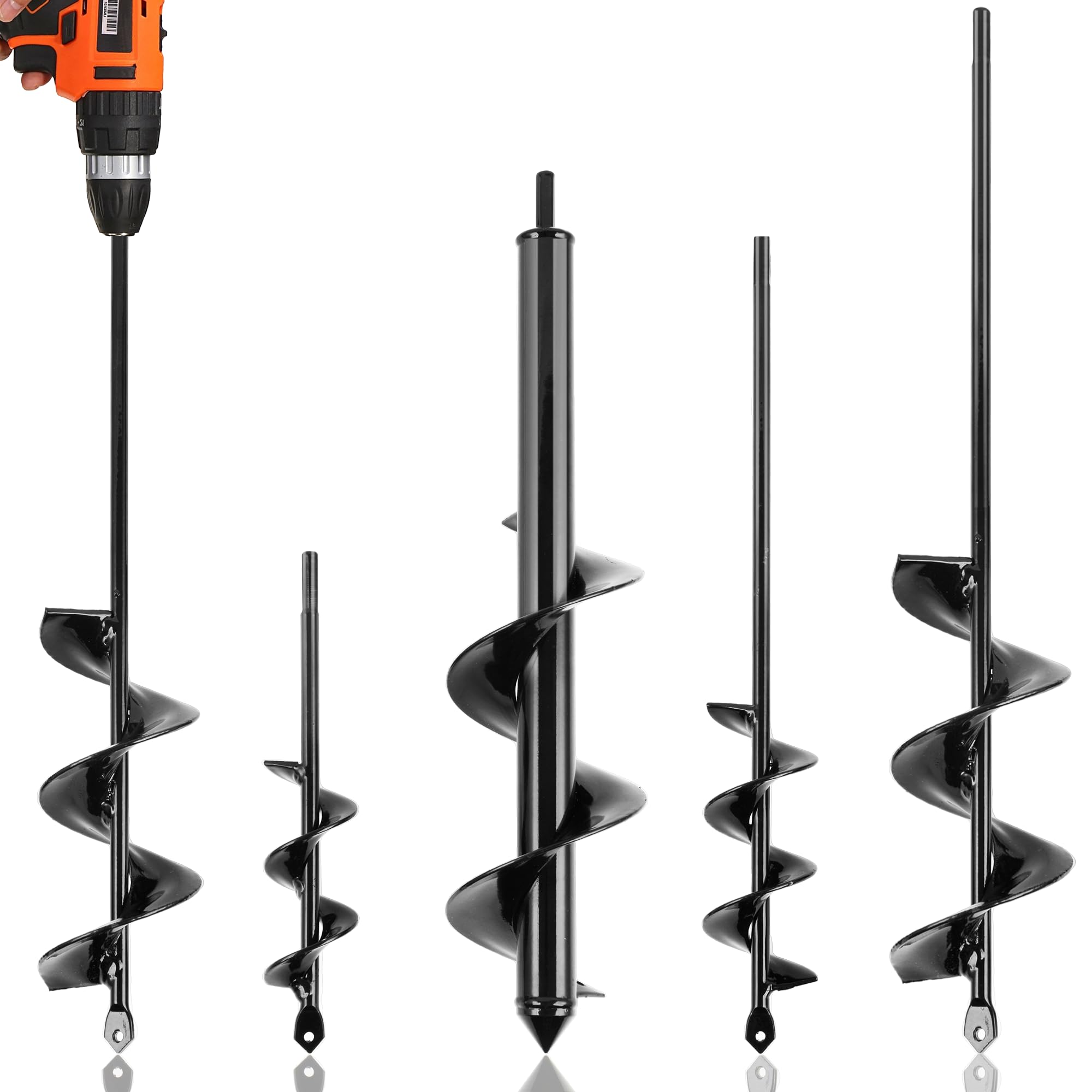 Kendo Auger Drill Bit Set of 4 - Spiral Garden Planting Tool for 3/8