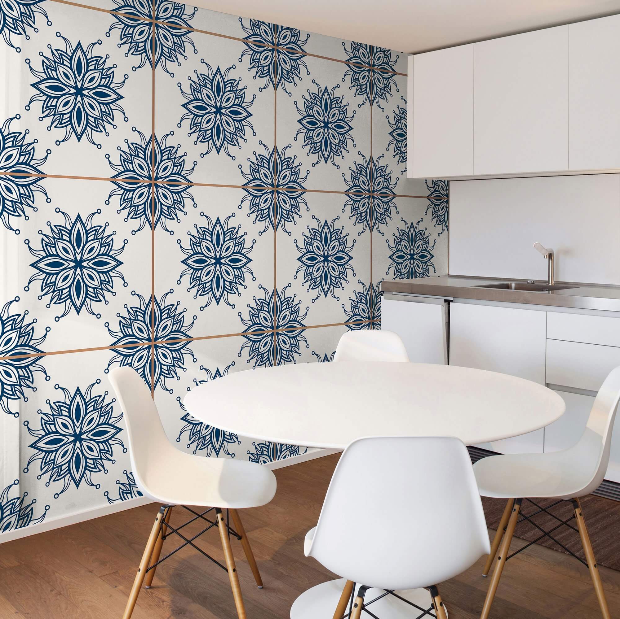 Blue Floral Tile Adhesive Peel and Stick Removable Wallpaper - Self-Adhesive Wall Decor for Kitchen Backsplash, Bathroom, Nursery & Home Renovation