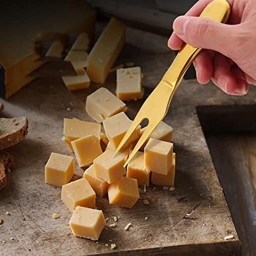 Premium Stainless Steel Cheese Knife Set with Spreader & Fork - Elegant Gold Charcuterie Board Knives in Gift Case - Perfect for Wine Parties, Cheese Tasting & Charcuterie Platters