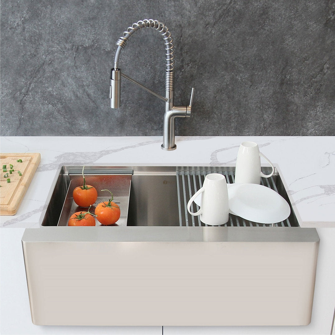 Stylish 30-Inch JADE S 316L Farmhouse Single Bowl Stainless Steel Apron Kitchen Sink with Accessories - Perfect for Modern Farmhouse & Rustic Style Kitchens