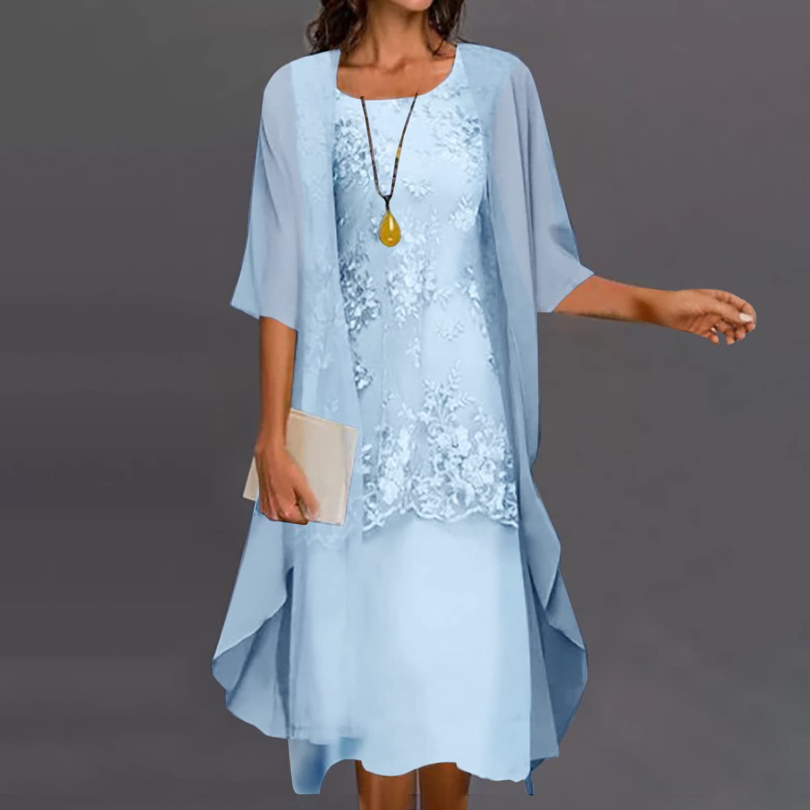 Floral Embroidered Midi Dress & Chiffon Cardigan Set - Women's Plus Size Two-Piece Outfit for Wedding Guest, Party, and Special Occasions