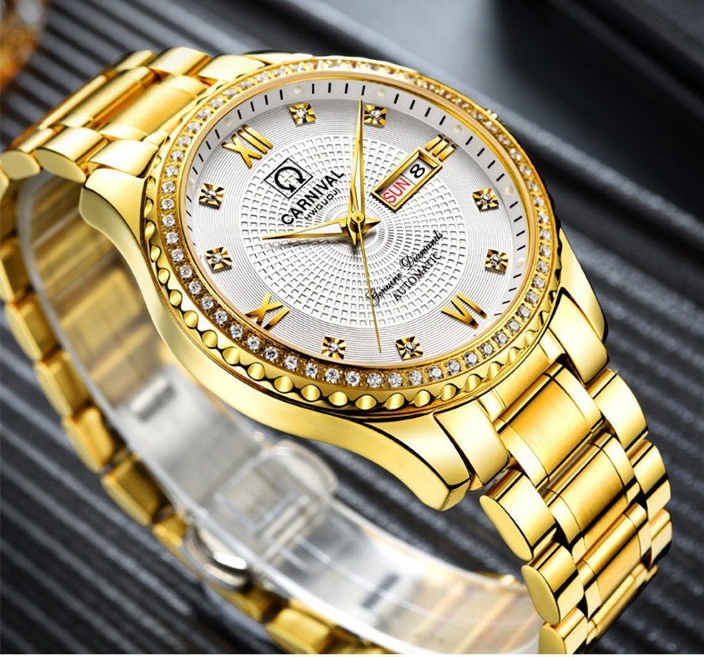 MASTOP Automatic Luxury Men's Watch - Gold & Silver Stainless Steel Dress Watch with Diamond Accents | Perfect for Business, Formal Events & Everyday Wear