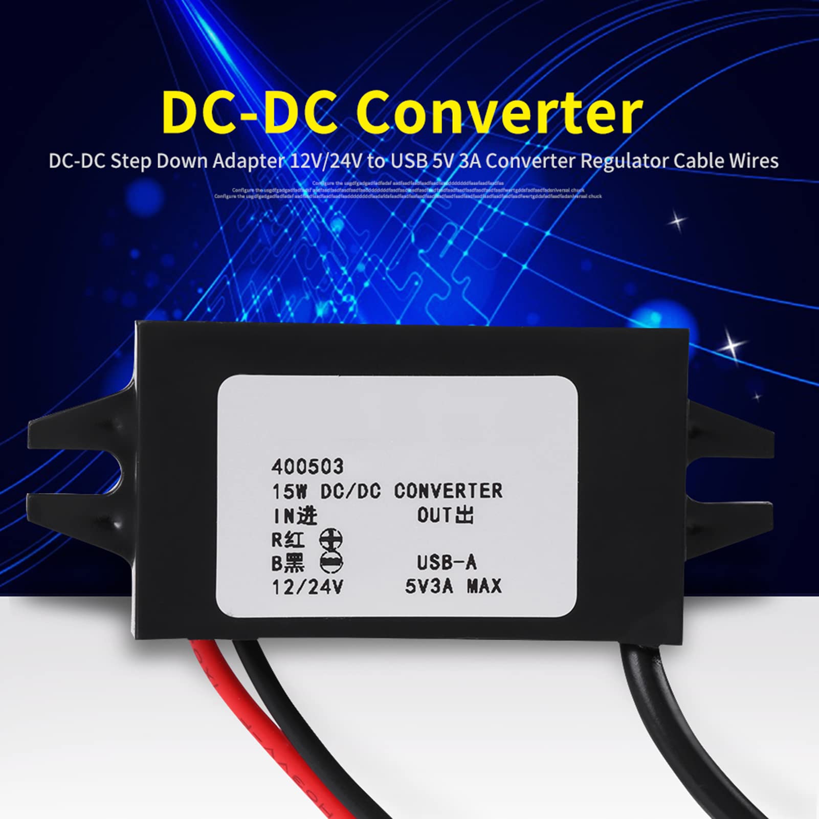 12V/24V to 5V 3A DC-DC USB Converter Regulator - Car Audio Power Adapter for Radio, Monitor & Mobile Devices - Perfect for Vehicle Charging & Electronic Installations