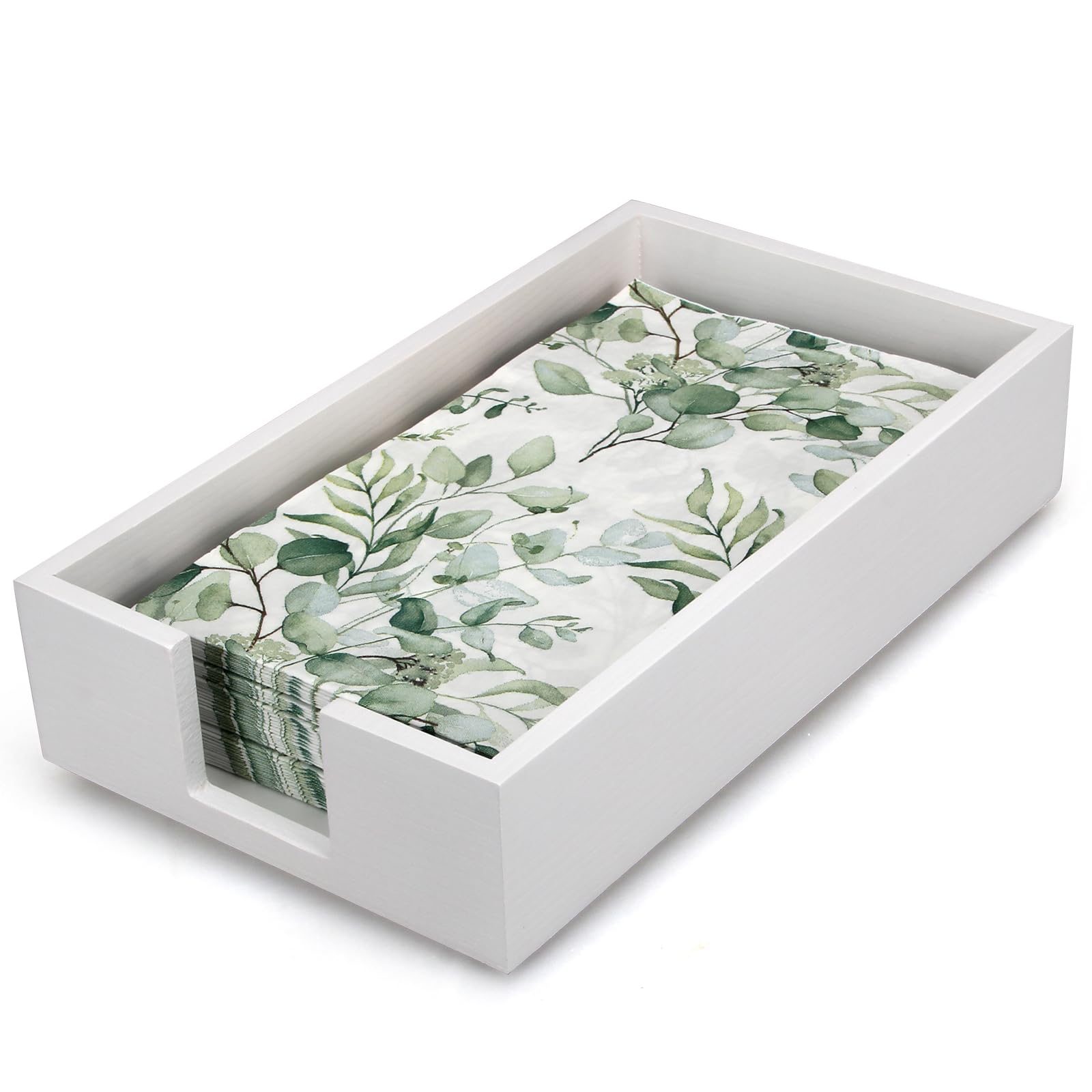 Modern White Wooden Napkin Holder Tray - Bathroom & Kitchen Towel Dispenser, Countertop Paper Towel Caddy for Table, Guest Use - Perfect for Home, Office, Restaurant Decor