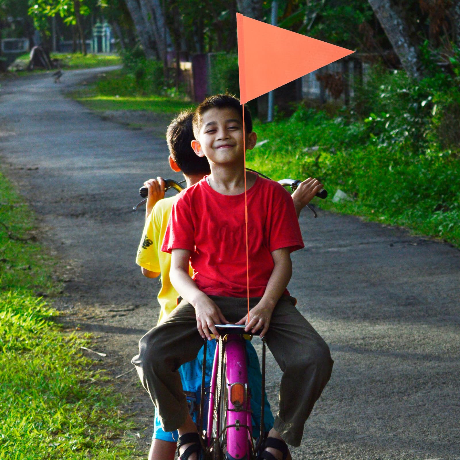 5PCS High Visibility Orange Bike Safety Flags - Tear-Resistant & Waterproof Bicycle Safety Pennants for Electric Bikes, Cars, Outdoor Tents - Perfect for Road Cycling, Camping & Emergency Signaling