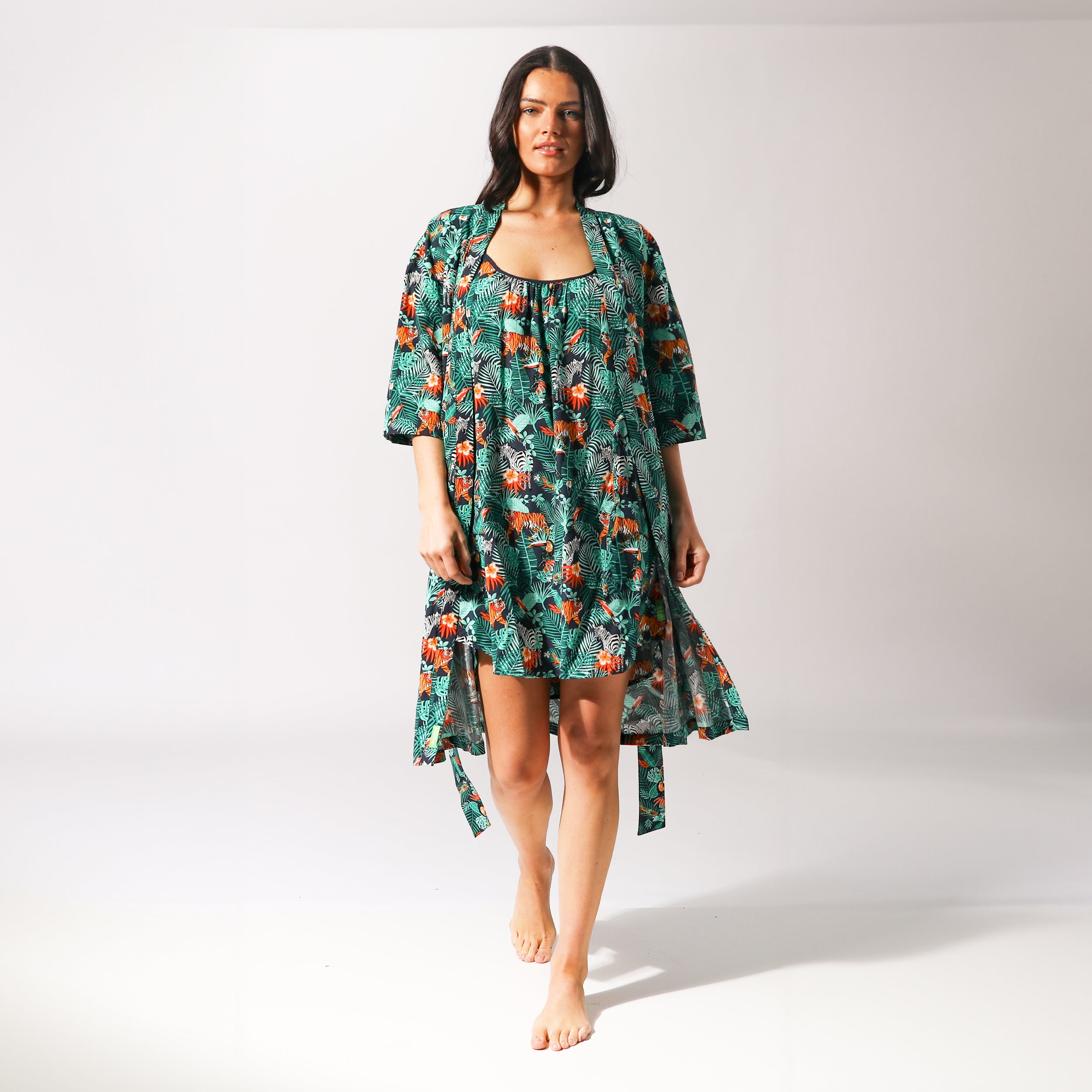 Women's Dark Jungle Woven Robe - Soft Green Loungewear for Spa, Yoga & Relaxation at Home