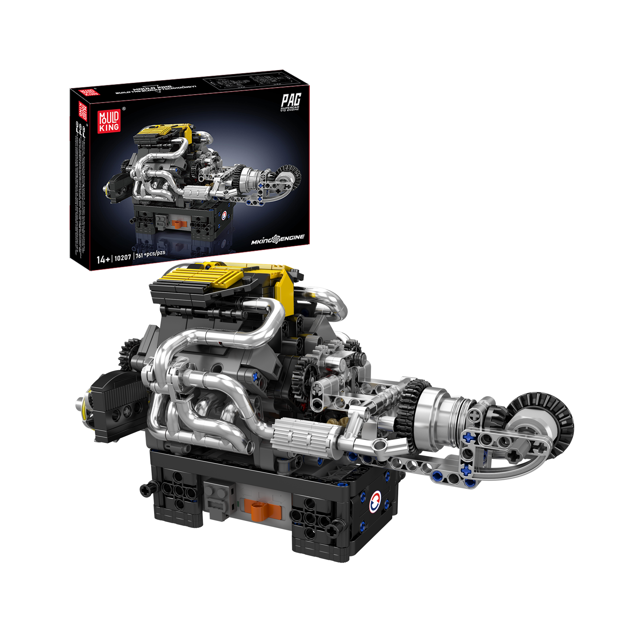 Mould King 10207 PAG Turbocharged V8 Engine Building Set - 761 Pcs STEM Educational Model Kit for Adults & Kids - Perfect for DIY Projects, Engineering Learning & Car Enthusiasts