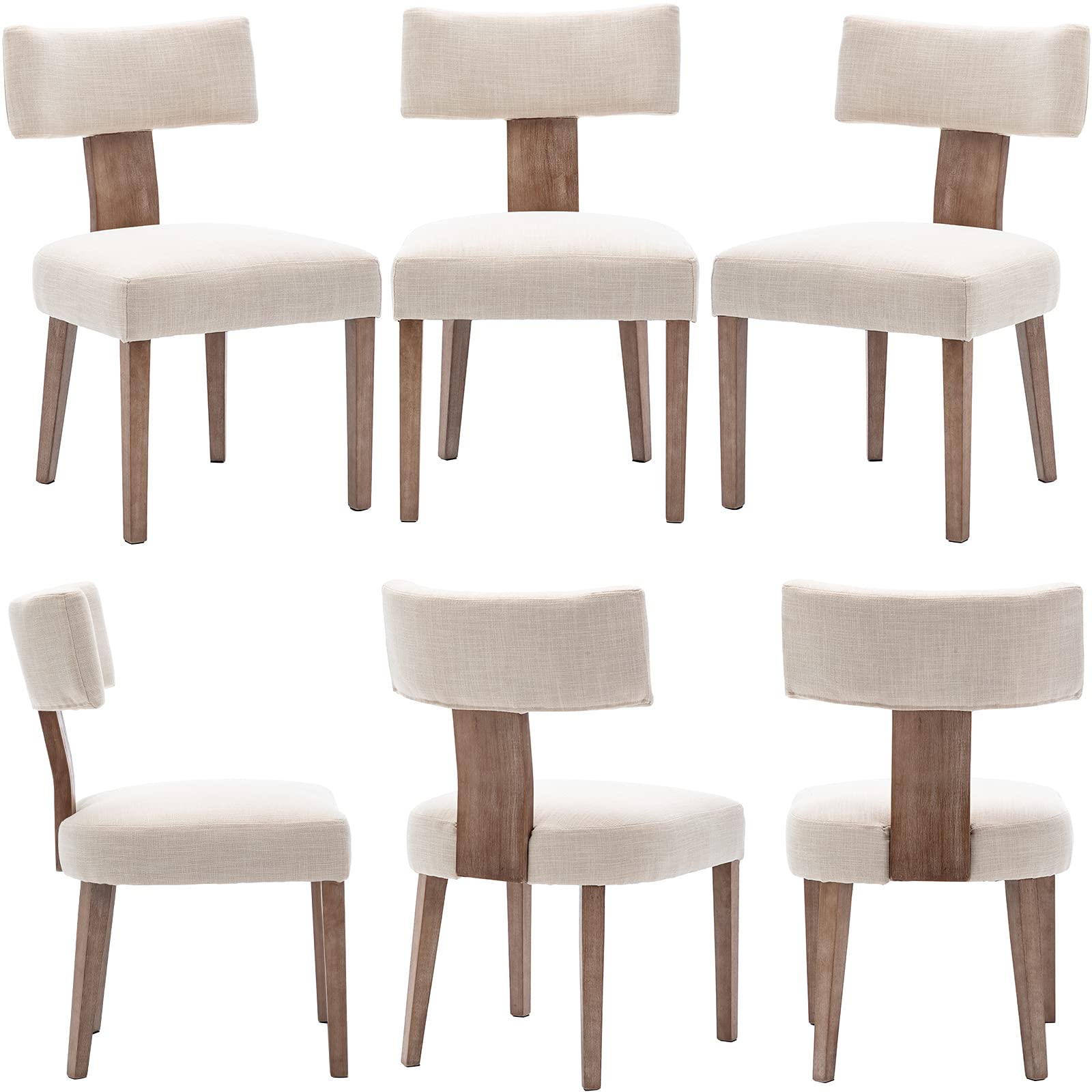 Wahson Beige Upholstered Dining Chairs Set of 4 - Modern Farmhouse Kitchen Chairs with Wood Legs & Linen Fabric, Curved Wingback Design for Living Room, Bedroom, Dining Room - Comfortable Seating for Family Gatherings & Home Decor