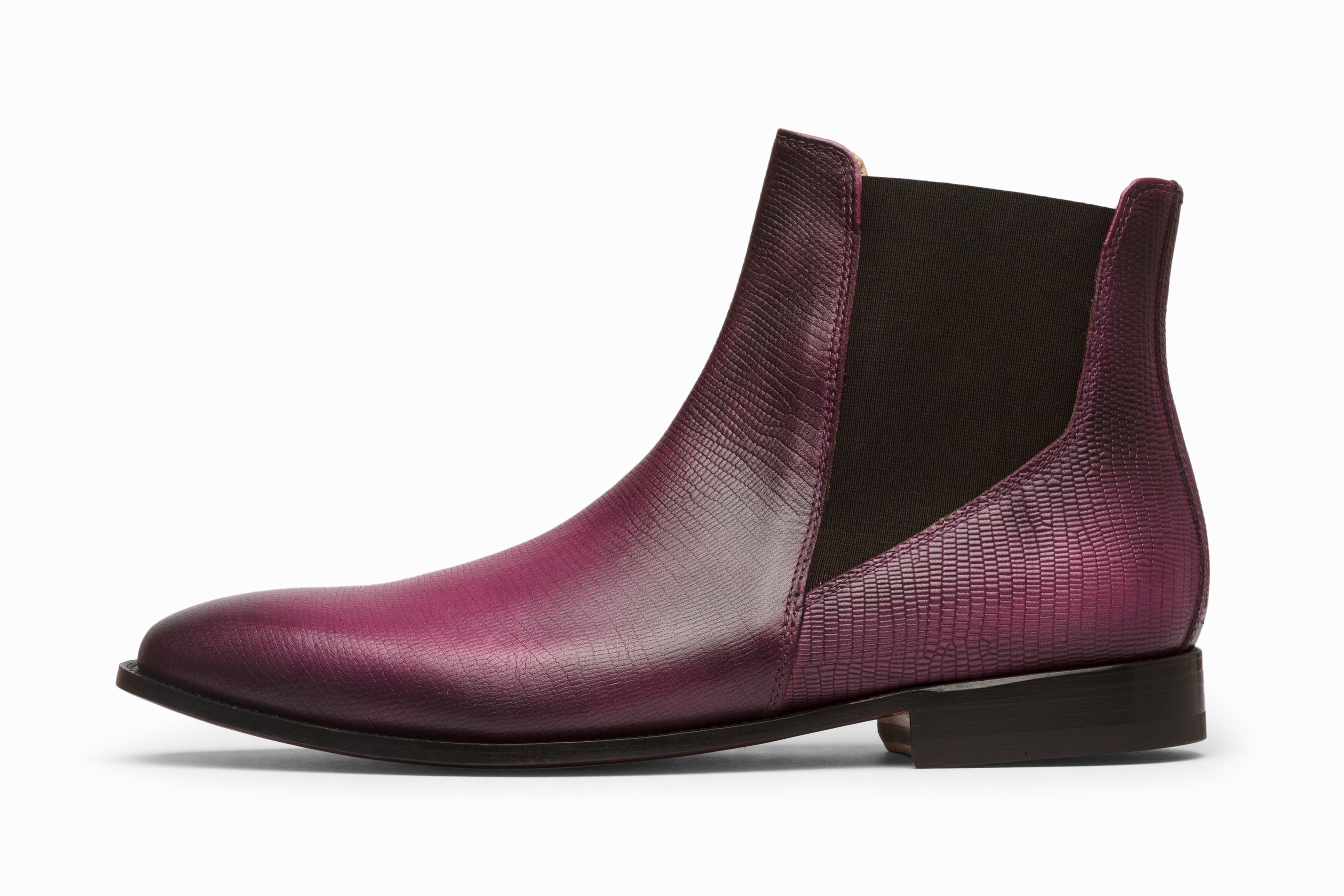 Lizard Skin Print Chelsea Boots for Women - Stylish Purple Patina Ankle Boots for Casual Outfits & Night Out