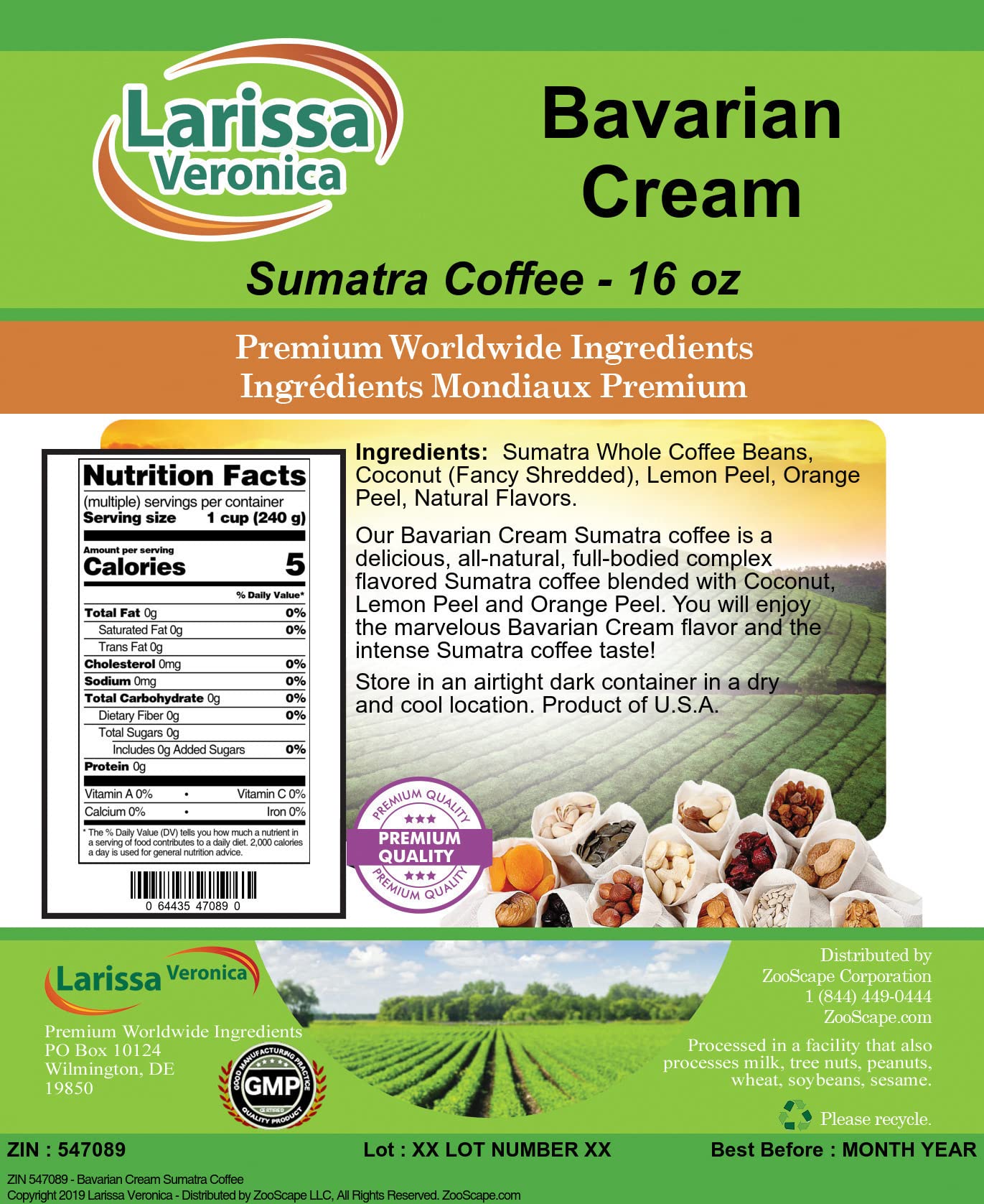 Premium Bavarian Cream Sumatra Coffee Beans - Gourmet Naturally Flavored Whole Bean Coffee (16oz, 2-Pack) - Perfect for Home Brewing, Office Use & Gifts