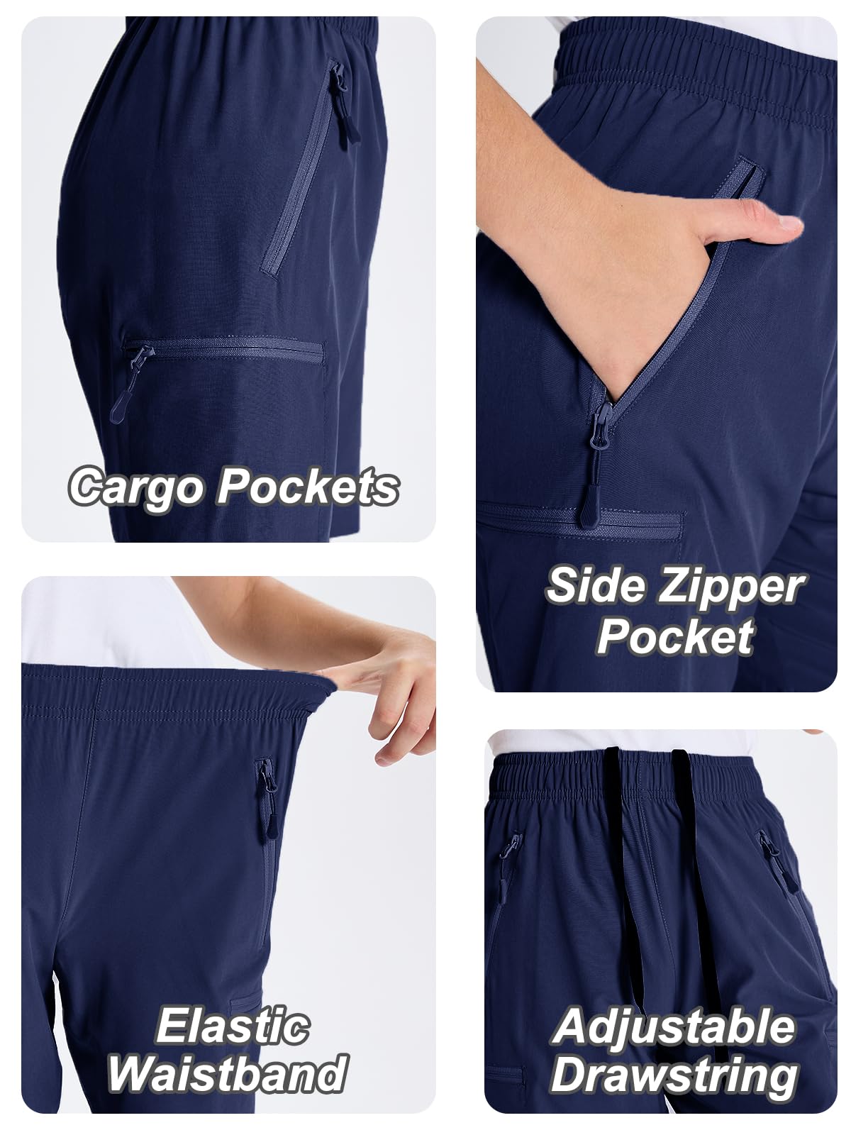 DEVOROPA Youth Boys Hiking Cargo Shorts - Lightweight Quick-Dry Athletic Running Shorts with Water-Resistant Zip Pockets for Outdoor Workouts, Camping & Summer Activities