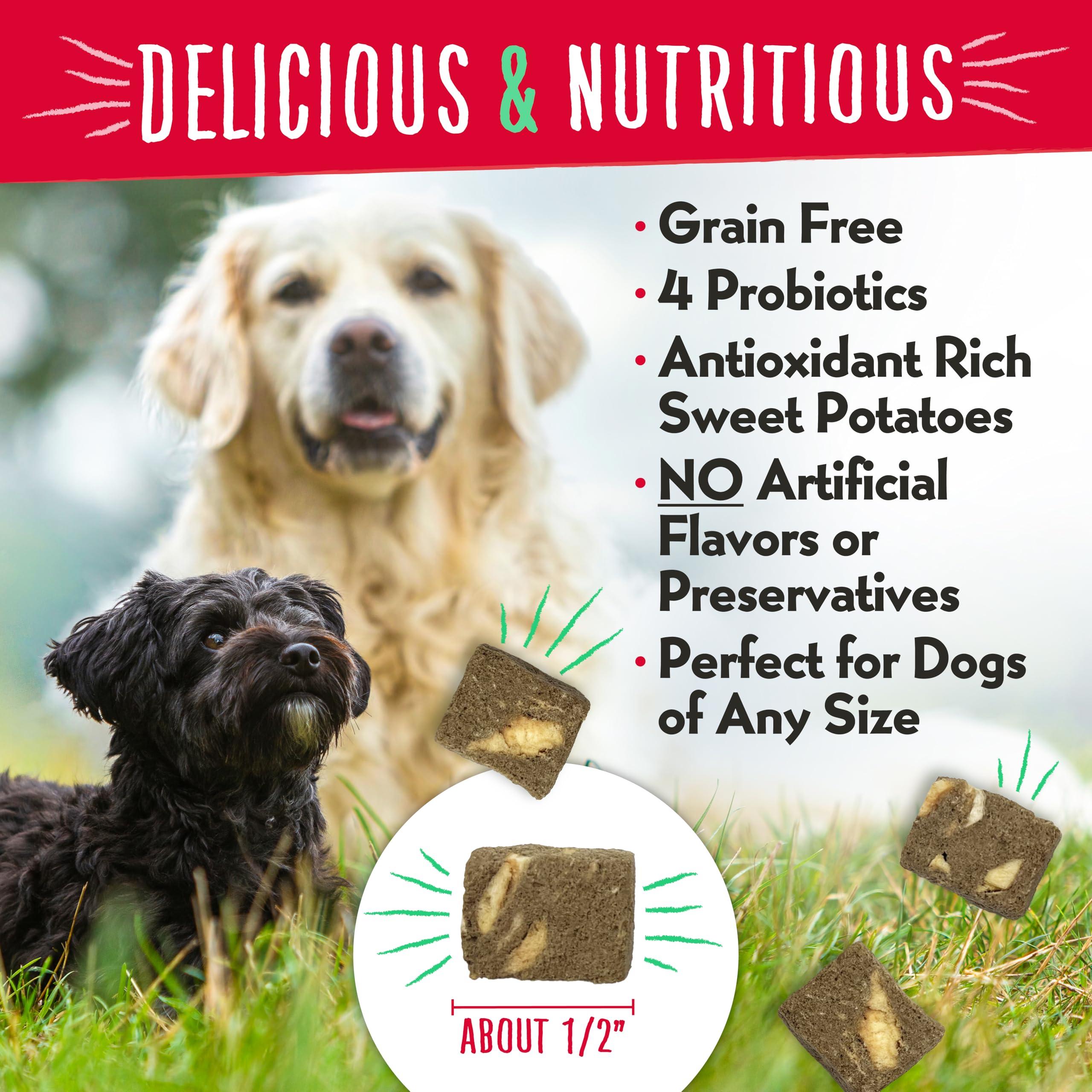Charlee Bear Meaty Bites Dog Treats - Natural Beef Liver & Sweet Potato Flavor, Grain-Free, 2.5oz Bag - Healthy Training Snacks for Small & Large Dogs - Perfect for Rewards, Training & On-the-Go Treats