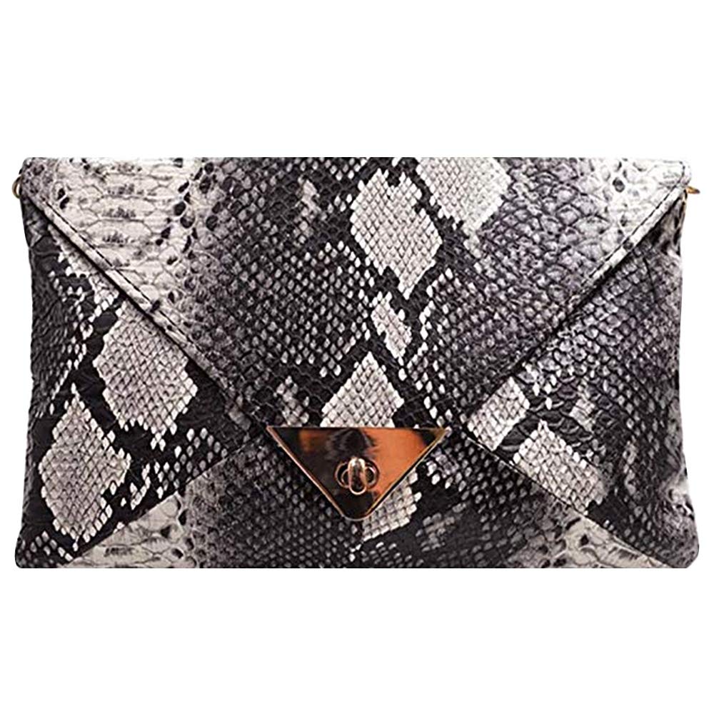 CLARA Women's Fashion Snakeskin Print Clutch Handbag - Envelope Purse with Detachable Chain Strap for Evening Party, Wedding & Special Occasions | Elegant Crossbody Shoulder Bag for Women