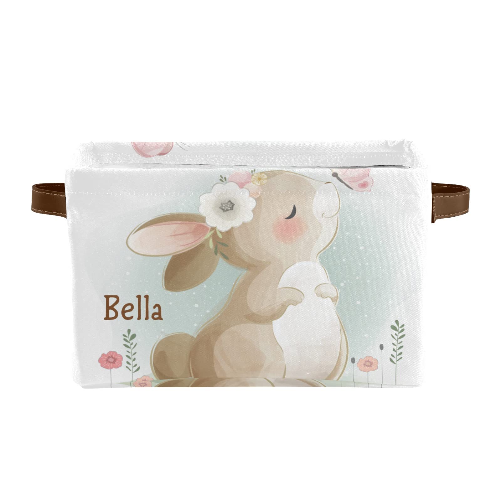 Personalized Bunny Rabbit Butterfly Canvas Storage Basket with Name - Waterproof Nursery Organizer, Baby Gift for Home & Playroom (1 Pack) - Perfect for Toys, Blankets & Baby Essentials Storage