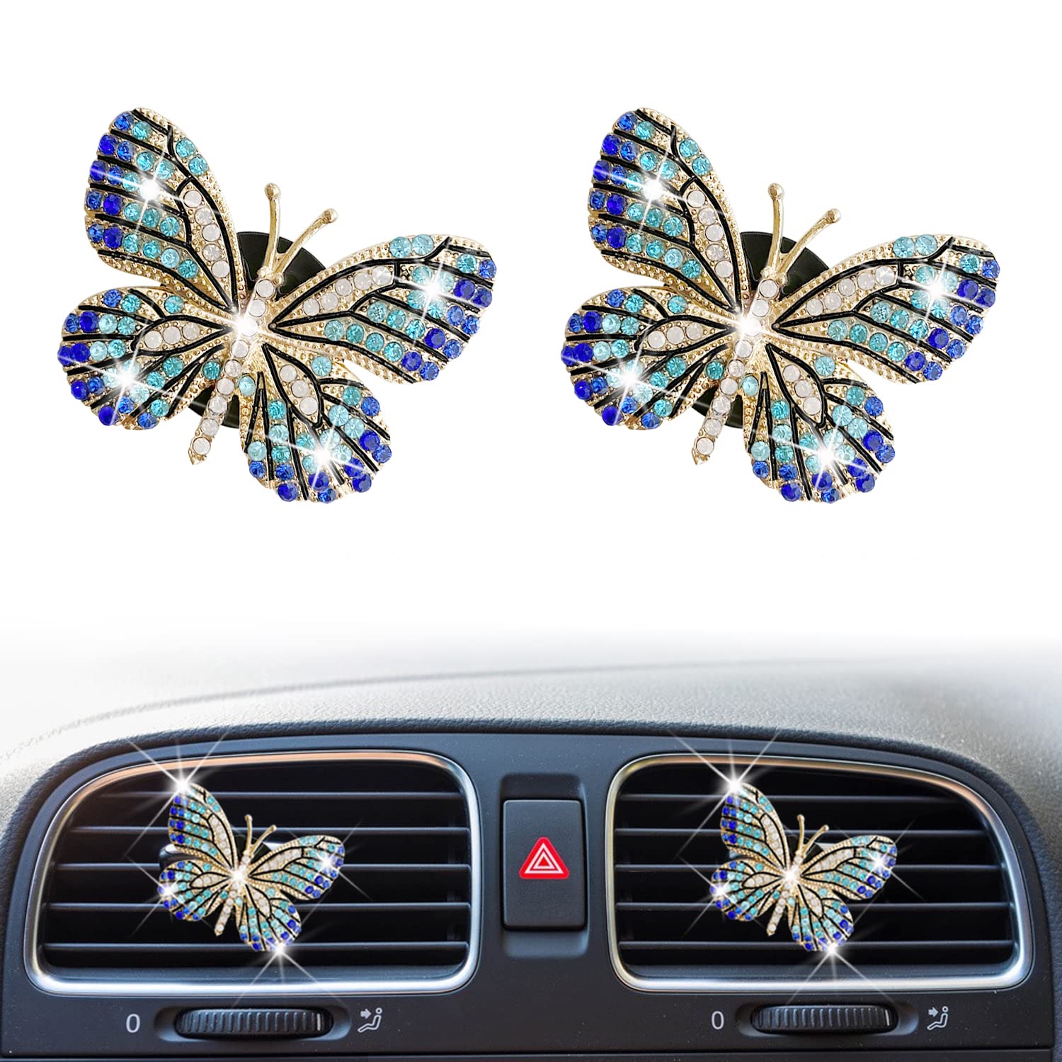 Bling Butterfly Air Vent Clips (2 Pcs) - Crystal Car Air Freshener with Rhinestones, Elegant Car Decor for Women - Perfect for Sedans, SUVs & Office Spaces