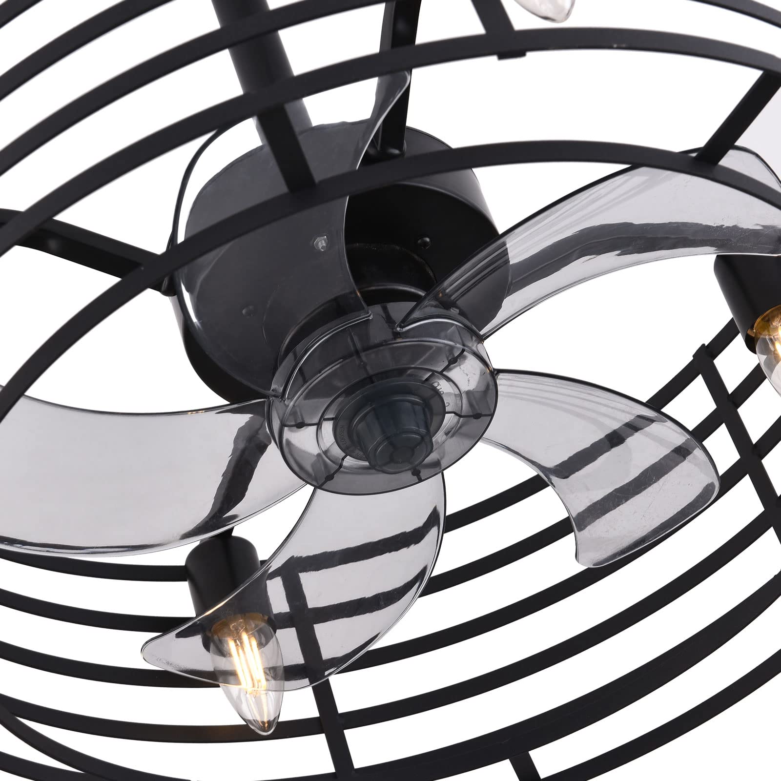 OUKANING 20 Inch Caged Enclosed Ceiling Fan with Light - 3 Speed Adjustable, Low Profile Industrial Fandelier with Remote Control - E26/E27 Bulb Compatible - Perfect for Living Room, Bedroom, Kitchen, Office & Patio - Modern Farmhouse & Industrial Style Home Decor