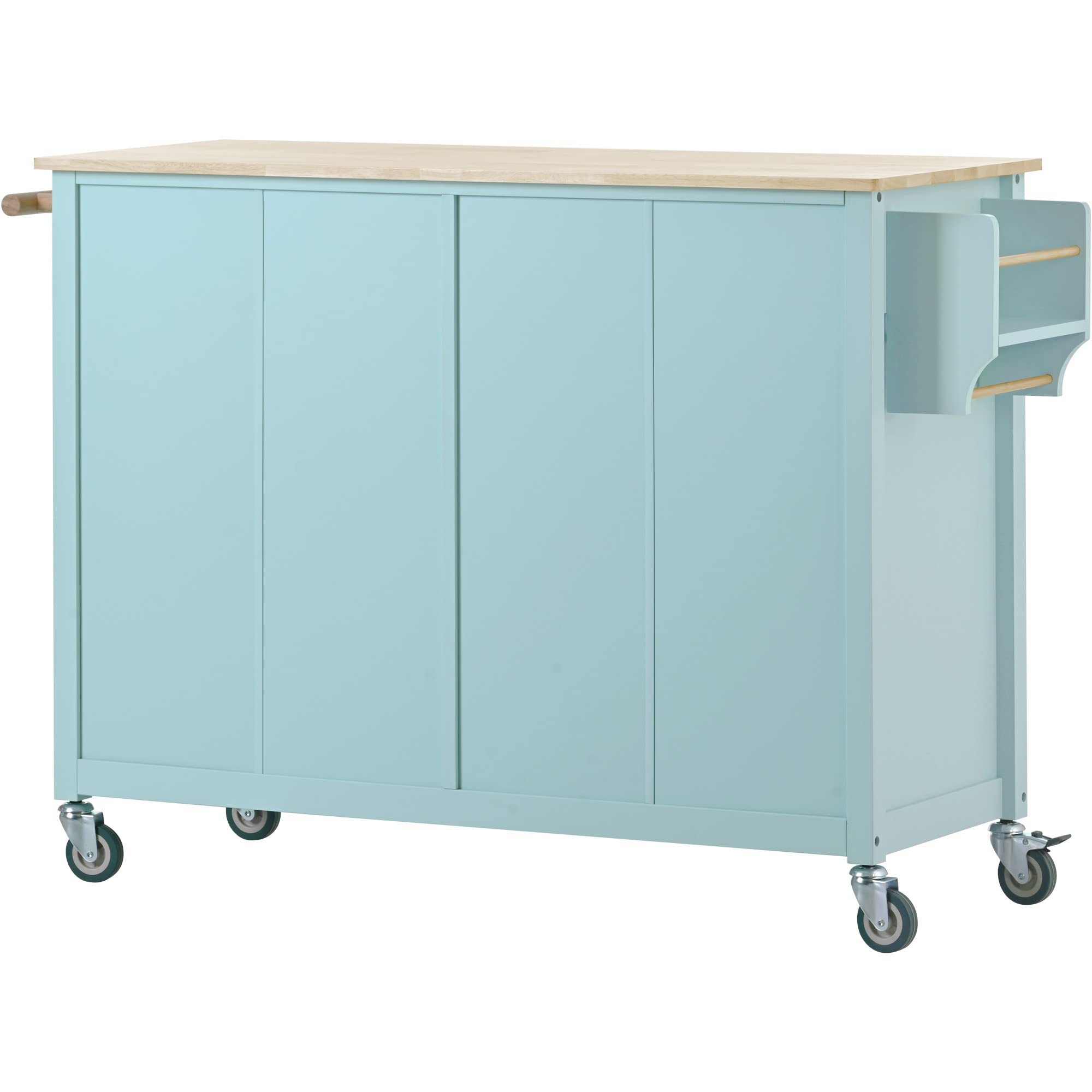 Large Rolling Kitchen Island with Storage Cabinets & 2 Drawers, Solid Wood Top, Mint Green - Perfect for Dining Room & Small Kitchen Spaces