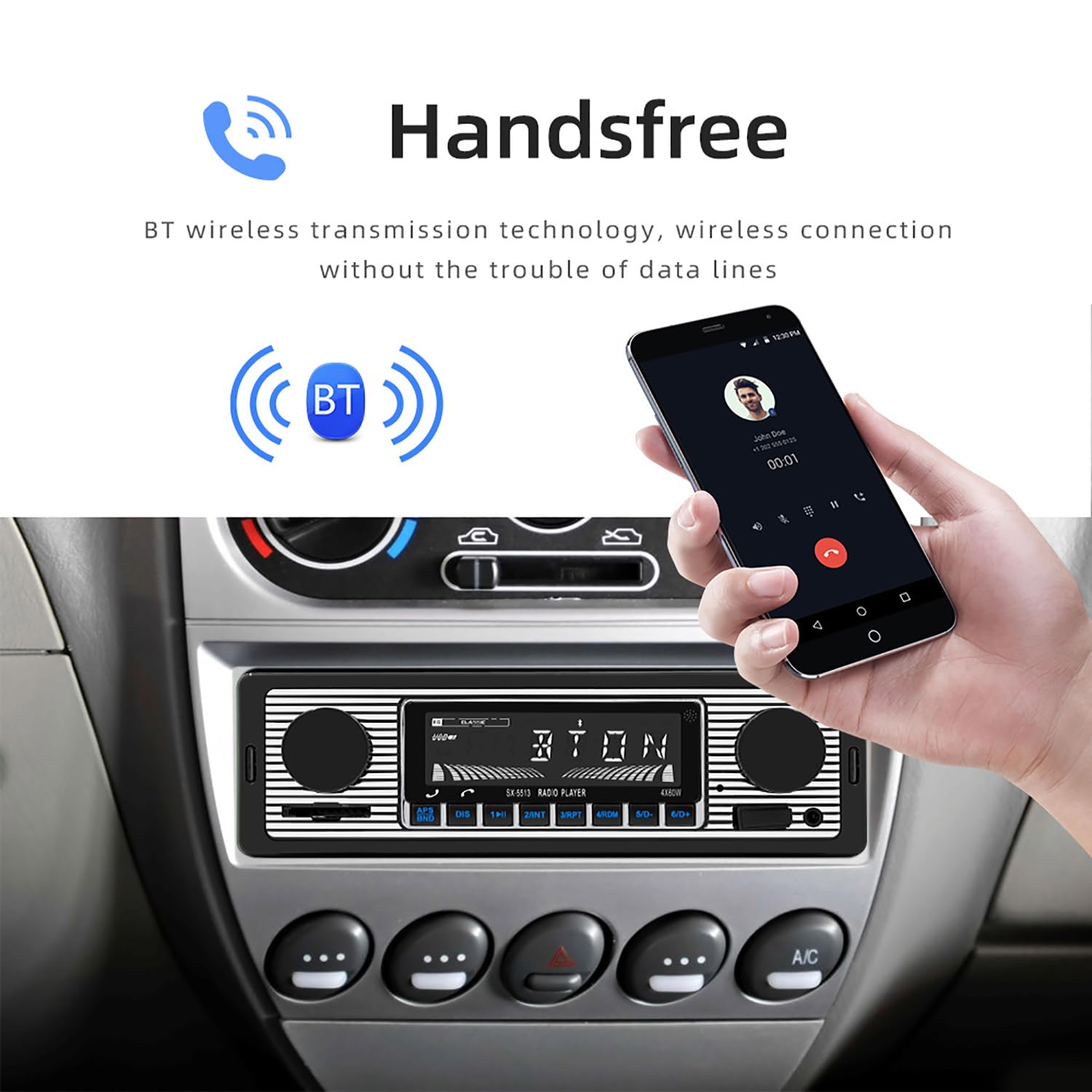 Classic Single Din Car Stereo with Bluetooth, FM Radio, Hands-Free Calling & Voice Control - MP3 Player with USB/SD/AUX Ports & Remote Control - Perfect for Road Trips & Daily Commutes