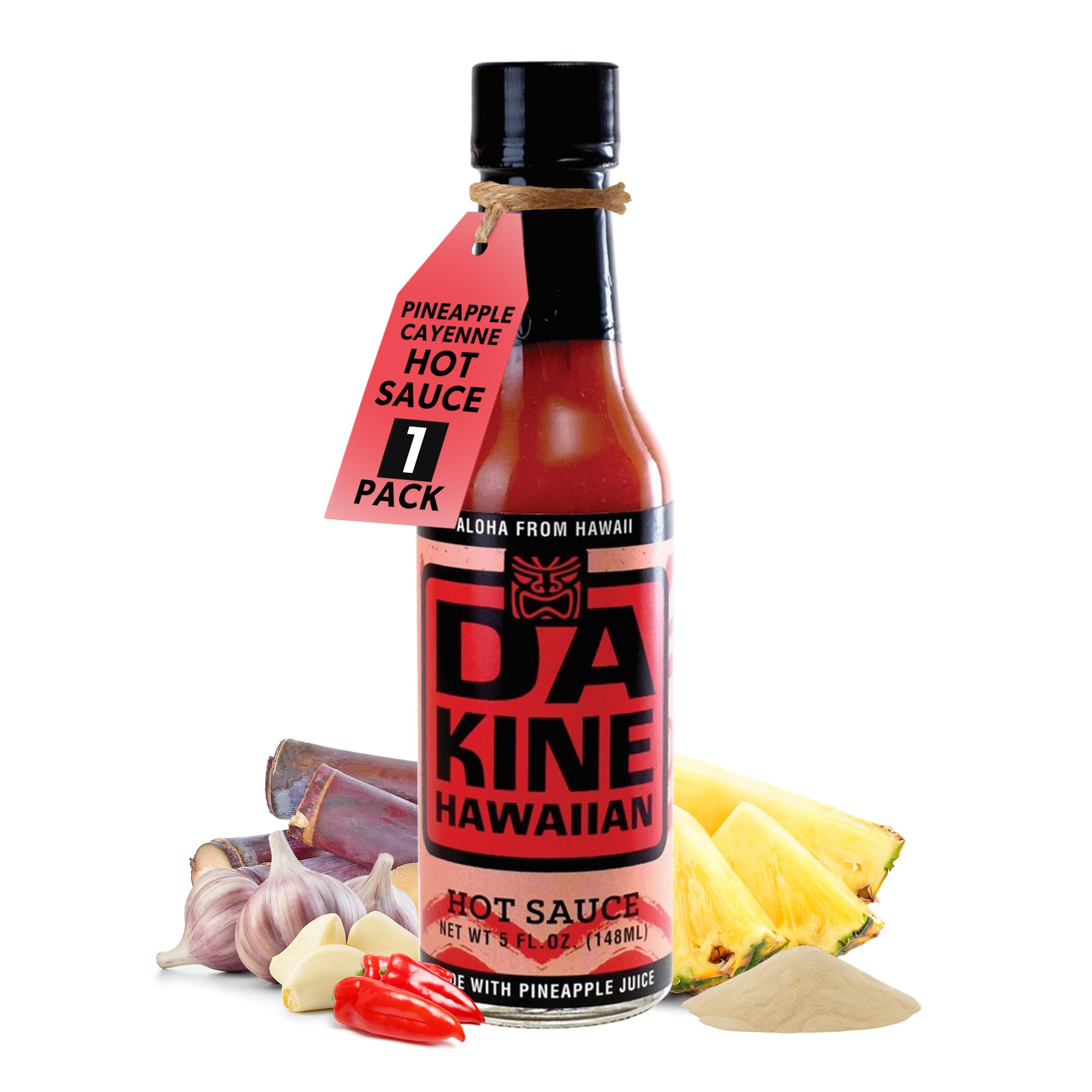 Da Kine Hawaiian Gourmet Pineapple Hot Sauce - Vegan & Gluten-Free, Small Batch Crafted, Sweet & Spicy Flavor - Perfect for Tacos, Burgers, Seafood & BBQ - 5 fl oz Hot Sauce Bottle (1-Pack)