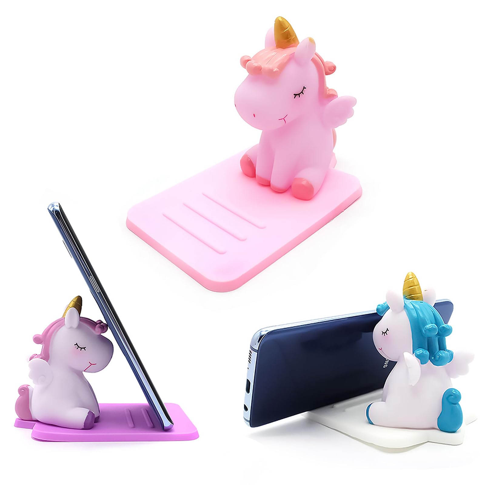 3 Pack Adjustable Unicorn Phone Stand - Cute Cartoon Desktop Cell Phone Holder for Girls, Multi-Function Smartphone Dock - Perfect for Office, Home, and Gift Giving