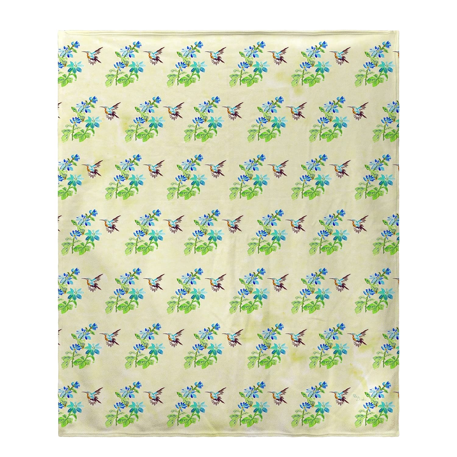 Betsy Drake Aqua Hummingbird Tiled Throw Blanket - Soft Floral Pattern Cotton Blend Lightweight Bedspread for Sofa, Bed, Dorm Decor - Perfect for Cozy Nights, Gift Giving & Home Decoration