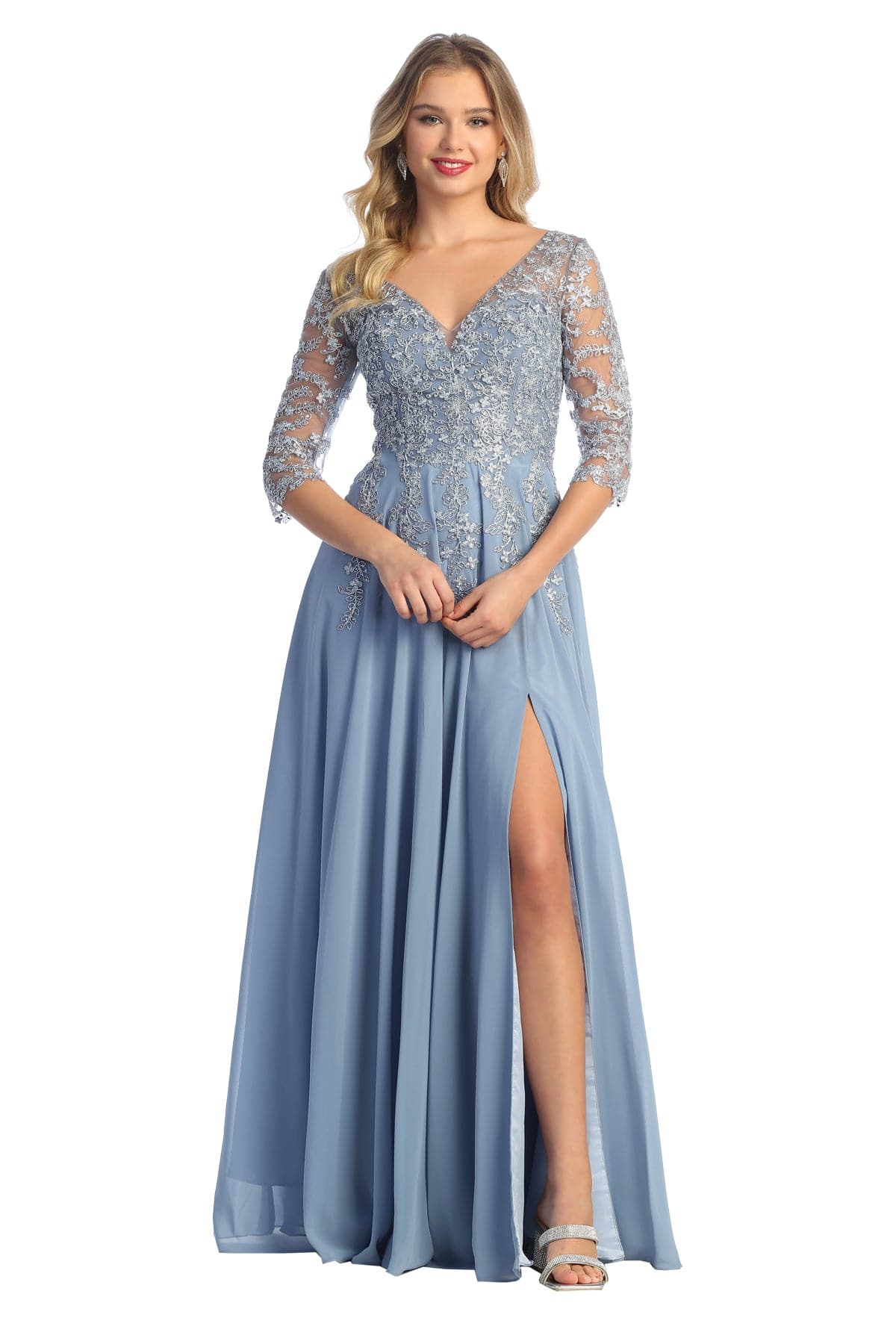 Elegant Cindy Collection 50441 3/4 Sleeve A-Line Ball Gown Dress for Women - Perfect for Prom, Wedding, and Formal Events